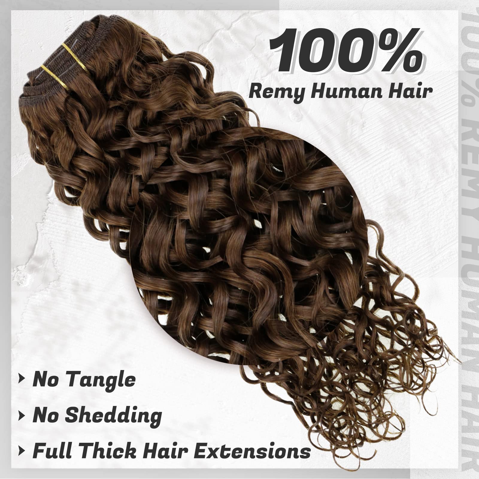 Hetto Natural Curly Clip in Extensions Human Hair 22 Inch #4 Chocolate Brown Clip in Human Hair Extensions 105+20g 7 Pieces Full