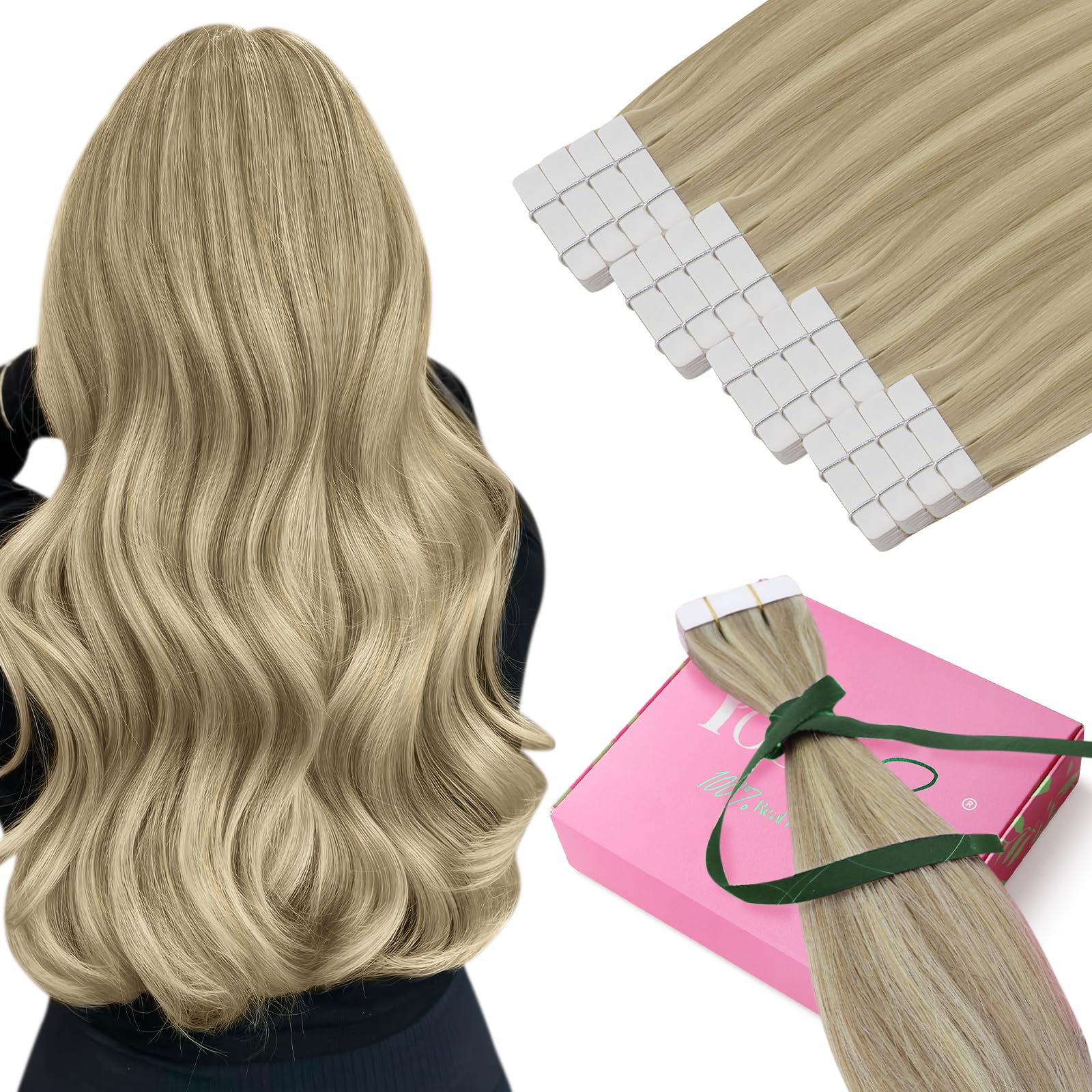 YoungSee Tape in Extensions Human Hair Highlight Blonde Invisible Tape in Hair Extensions Human Hair Blonde Highlight Hair Exten