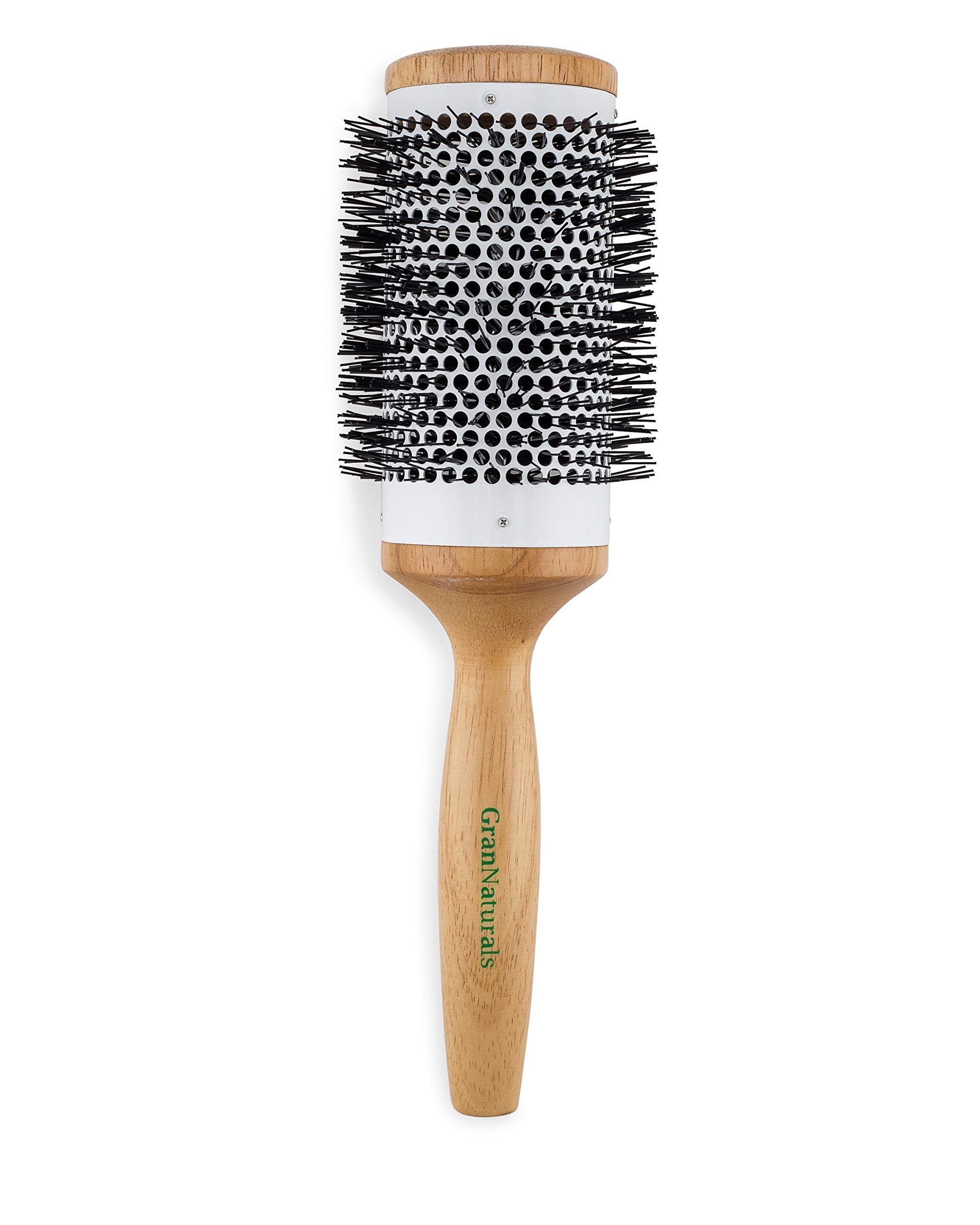 Ceramic Barrel Hair Brush for Women - Large 3.0 Inch Round Brush for Thermal & Ionic Styling - Natural Wooden with Nylon Bristle