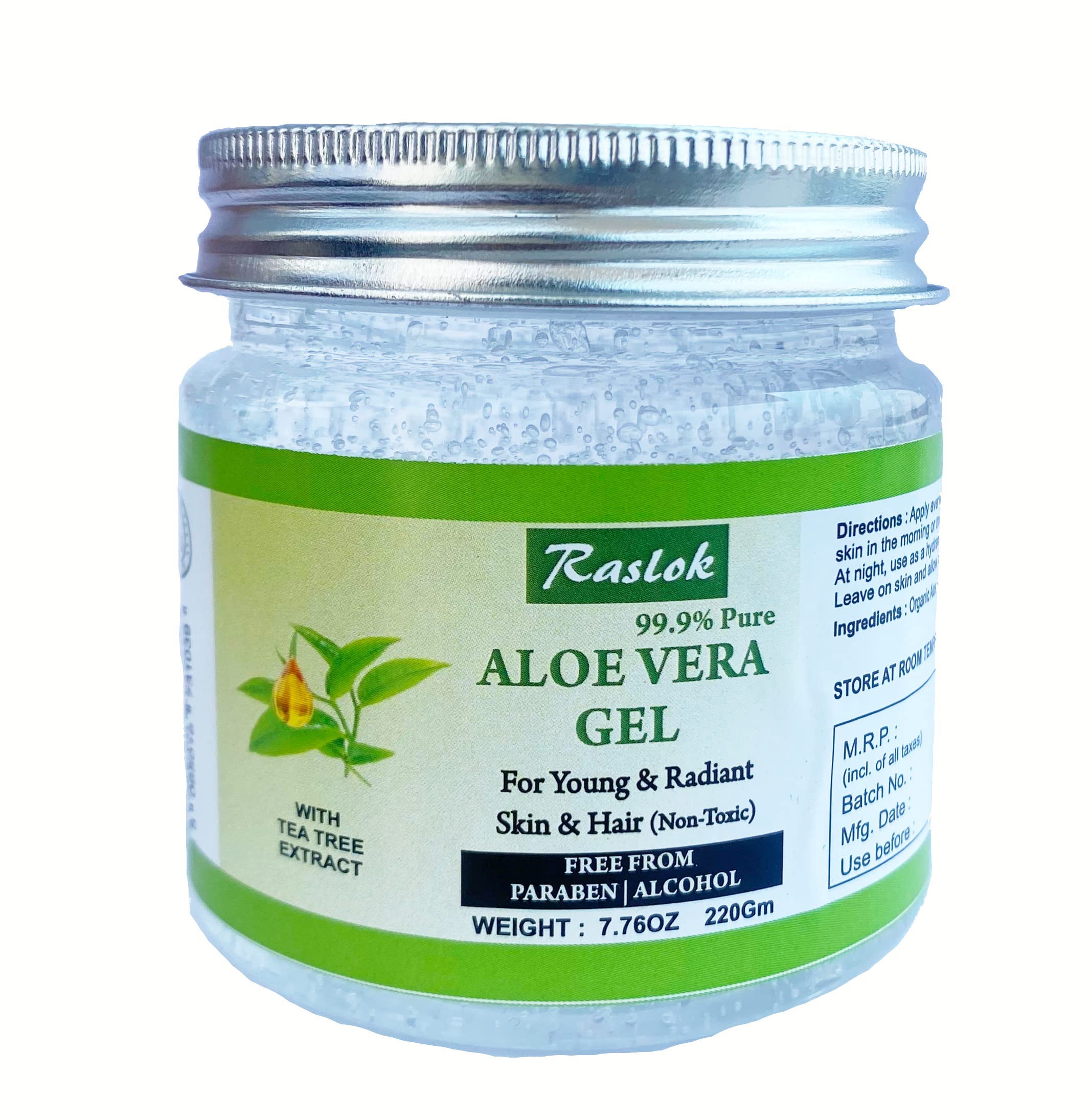 Raslok Aloe Vera Gel | 100% Pure and Natural Aloe Gel | For Moisturizing Face Skin & Hair Care | Durable Moisturizing Hydrating 