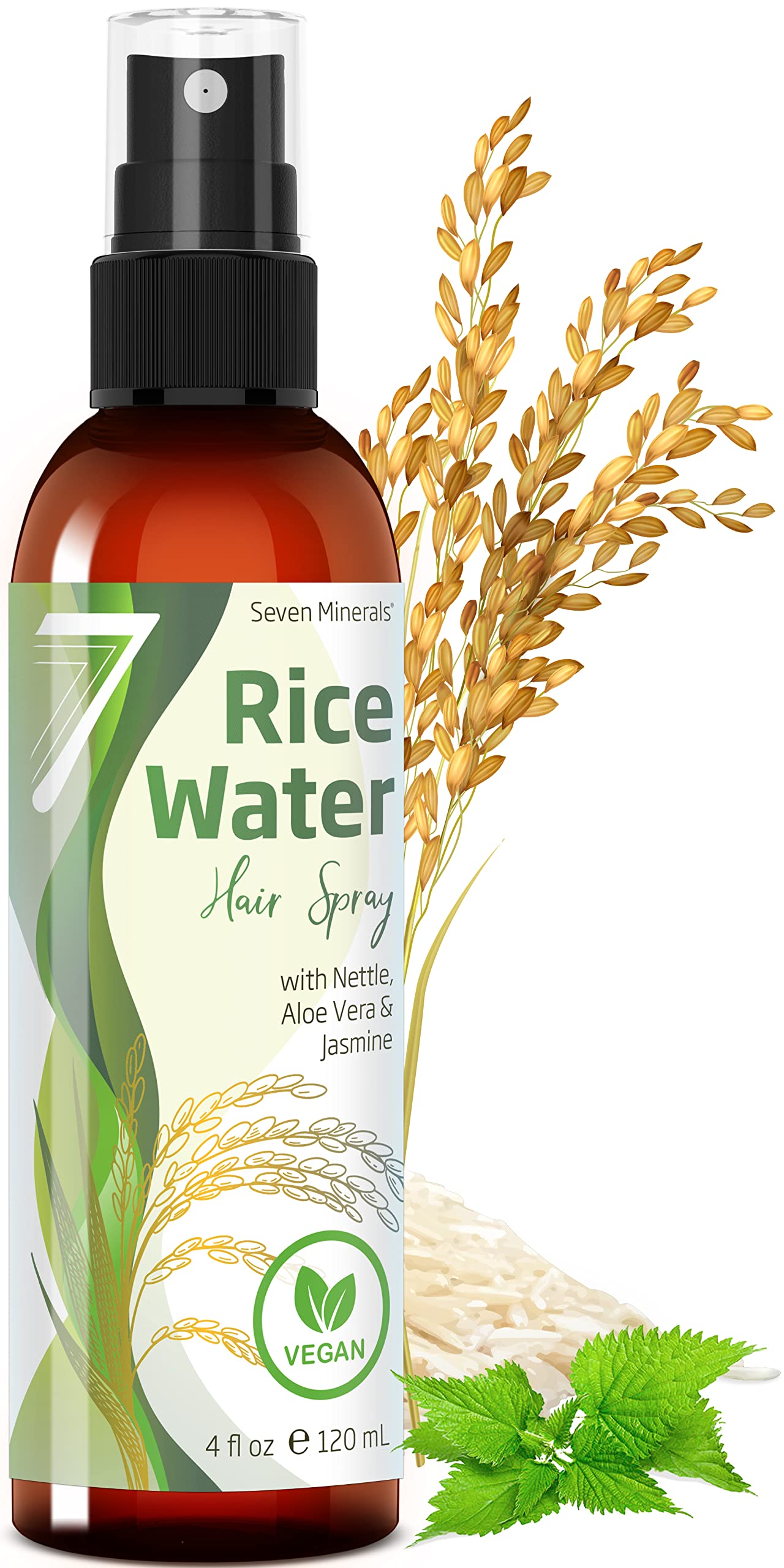 Seven Minerals, New Fermented Rice Water For Hair Growth - Blended With Nettle, Aloe Vera & Jasmine - Vegan Non-Greasy Rice Wate