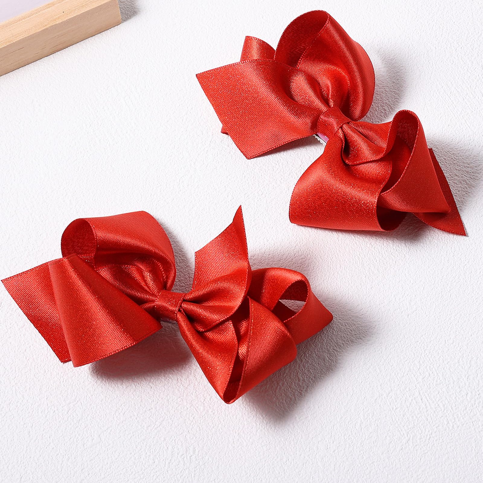 4'' Shiny Red Grosgrain Ribbon Hair Bow Alligator Clips Barrettes Solid Satin Hairpins Decor Accessories For Toddler Girls Kids