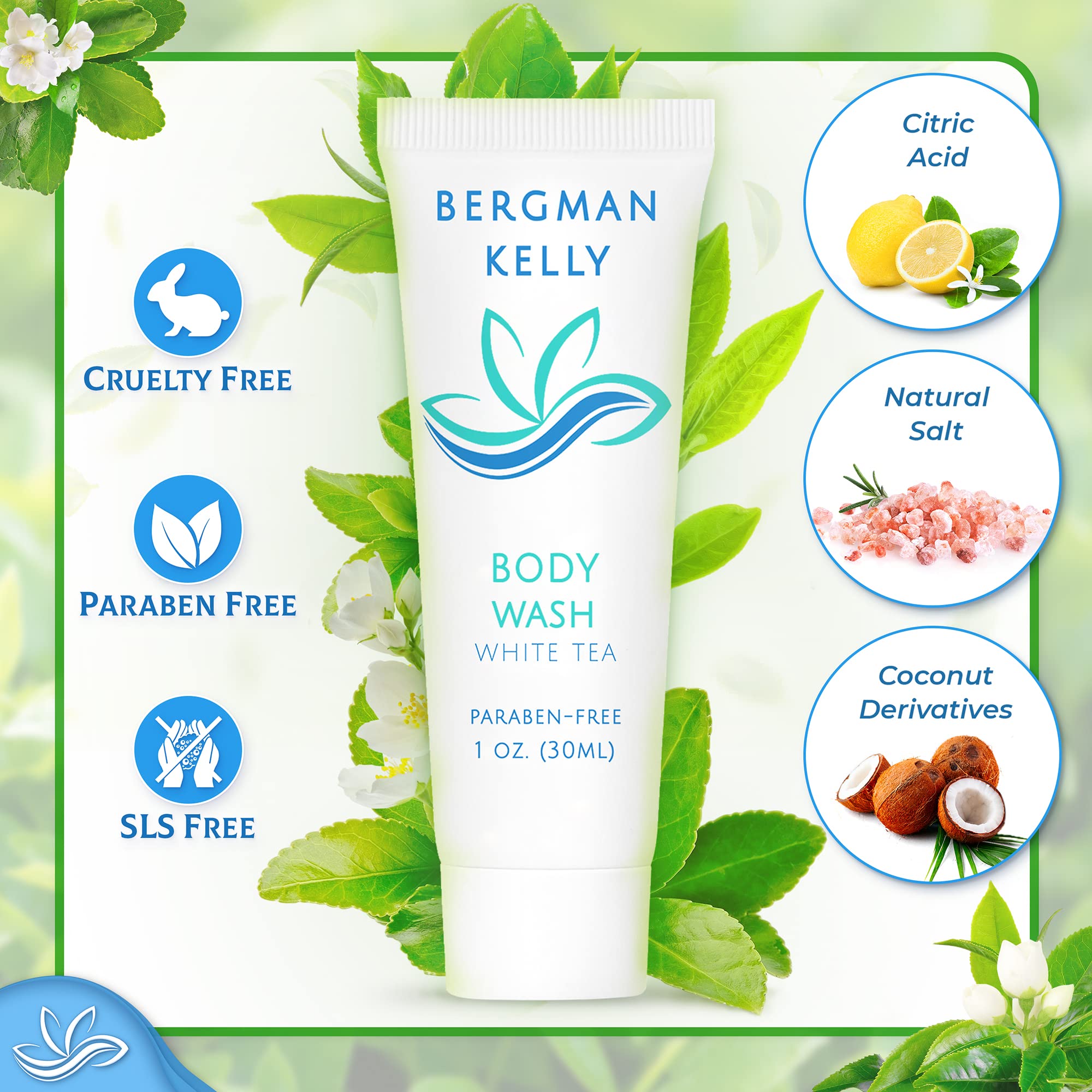 Bergman Kelly Travel Size Body Wash (1 Fl Oz, 100 Pk, White Tea), Delight Your Guests With A Revitalizing And Refreshing Hotel B