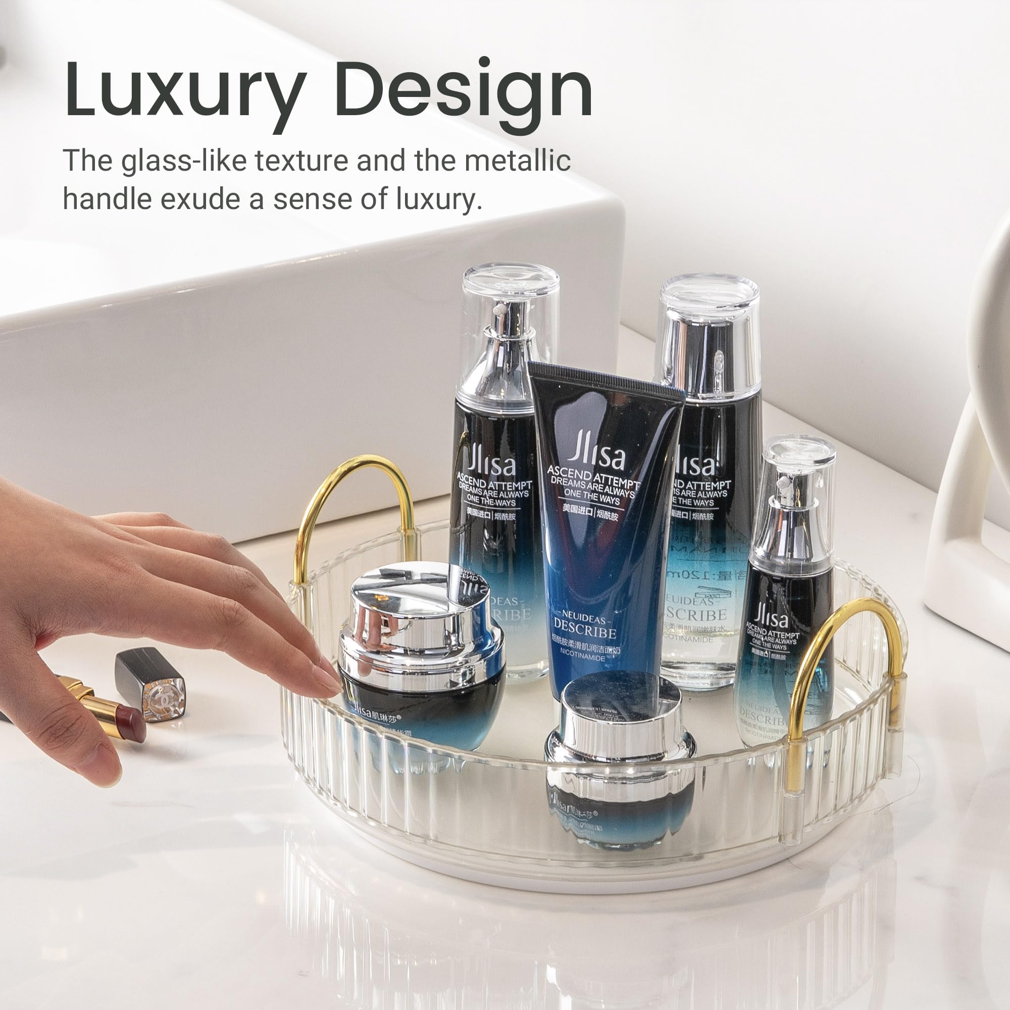 Aveniee Rotating Makeup Organizer for Vanity, Skincare Make Up Storage Perfume Organizers for Bathroom Counter, Clear Cosmetic D