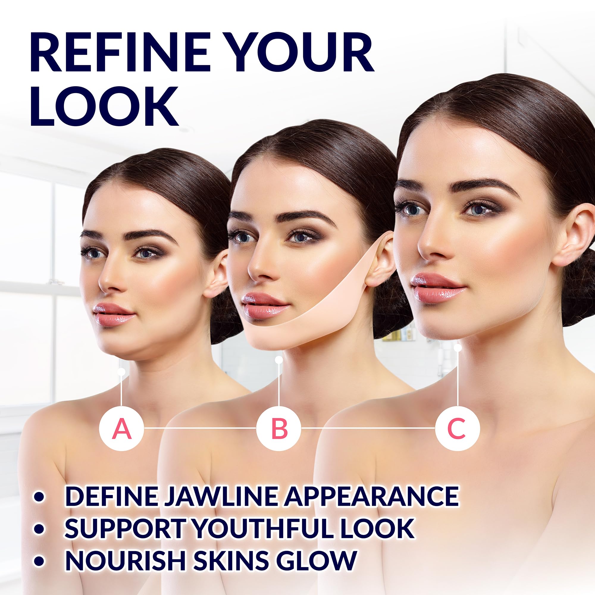 Stylia V-Line Lifting Collagen Face Mask - Hyaluronic Acid & Aloe Vera - 10PC Pack - Spa Quality Chin Strap for Jawline Shaping
