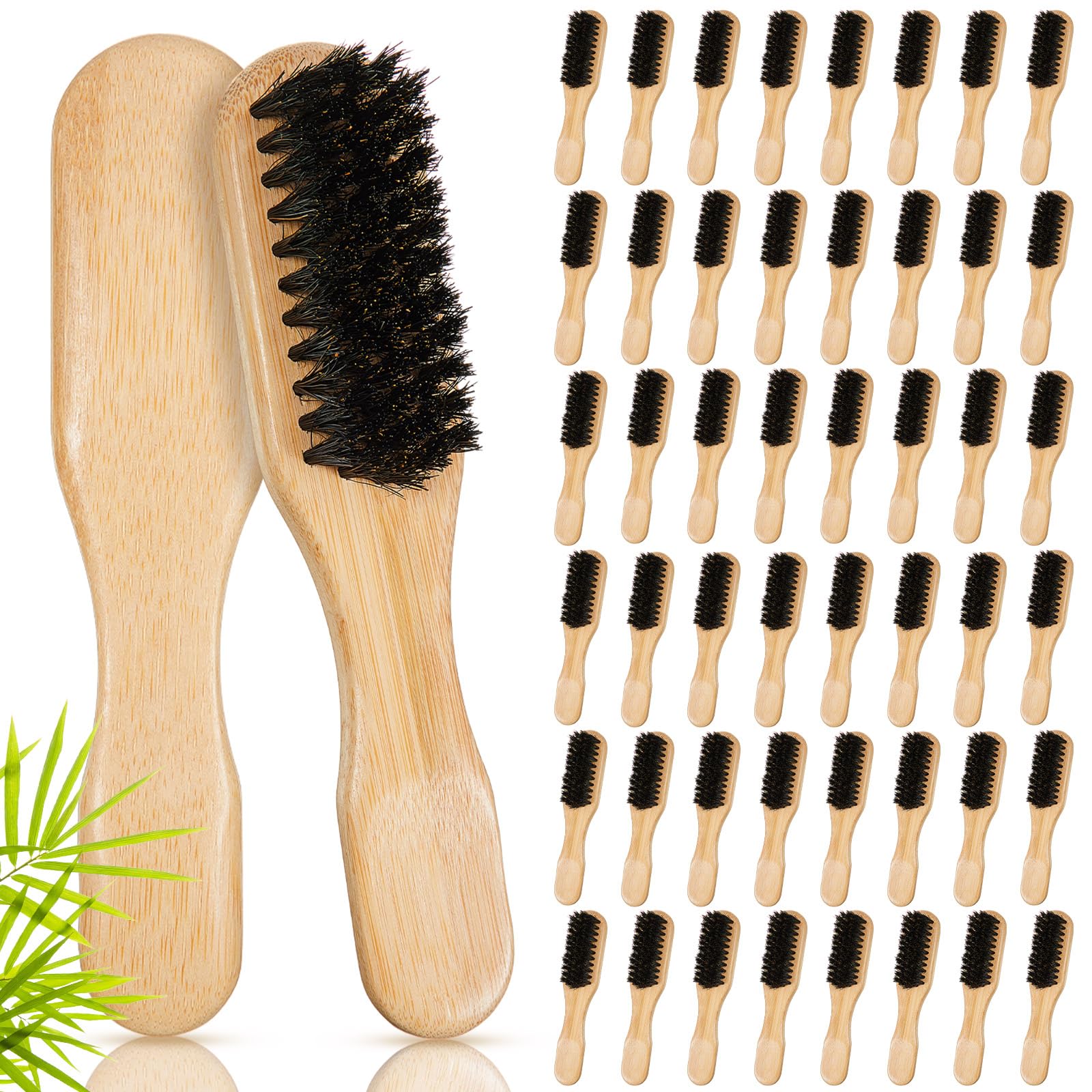 Weysat 48 Pack Boar Bristle Hair Brushes - Natural Wooden Handle Brushes for Thick Hair, Beard, Frizz Control, Pet Grooming, Smo