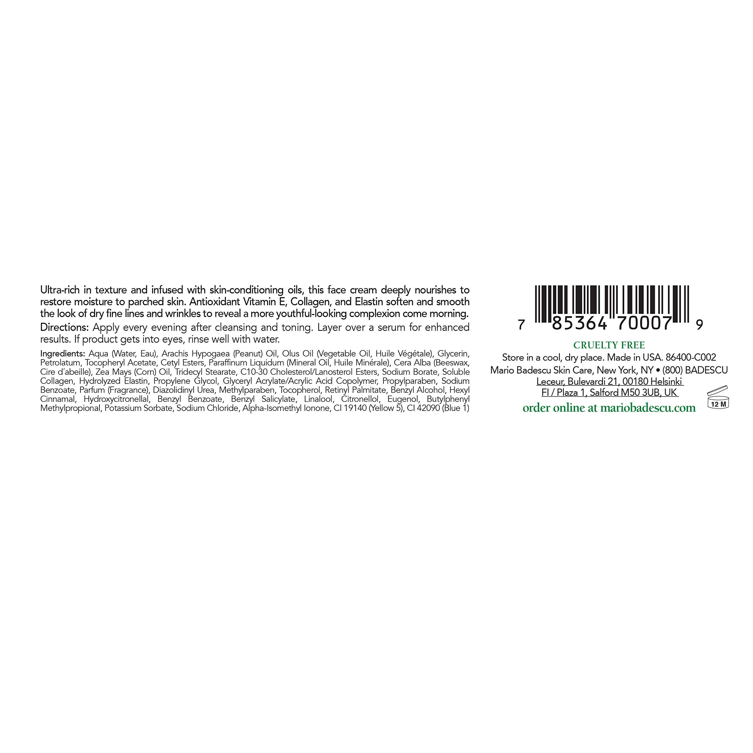 Mario Badescu Elasto-Collagen Night Cream, Anti Aging Collagen Cream for Dry or Sensitive Skin, Facial Skin Care Infused with Vi