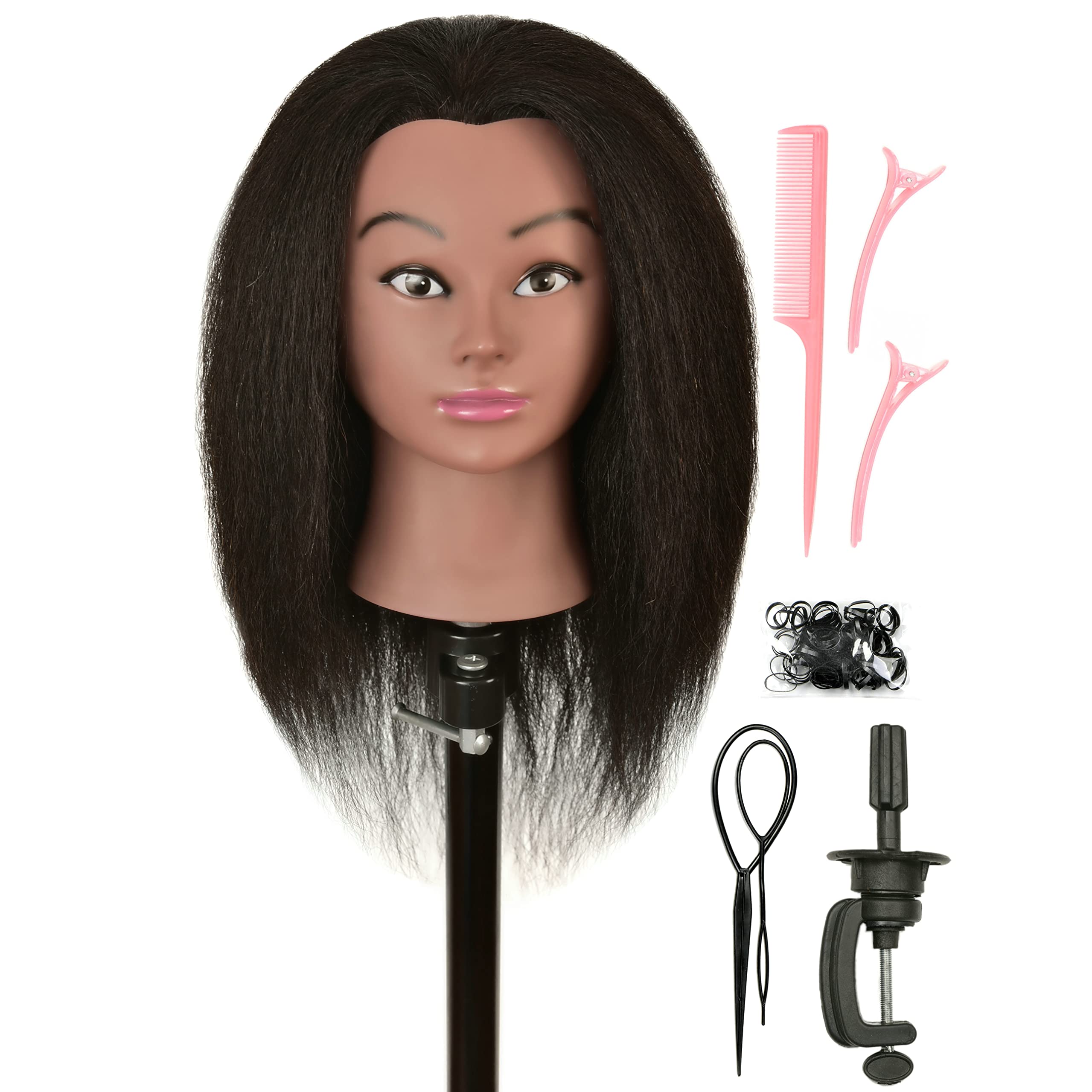 LOHXINHAIR 100% Real Human Hair Mannequin Head Manikin Manican Training Doll Head with Stand for Hairdresser Practice Braiding S
