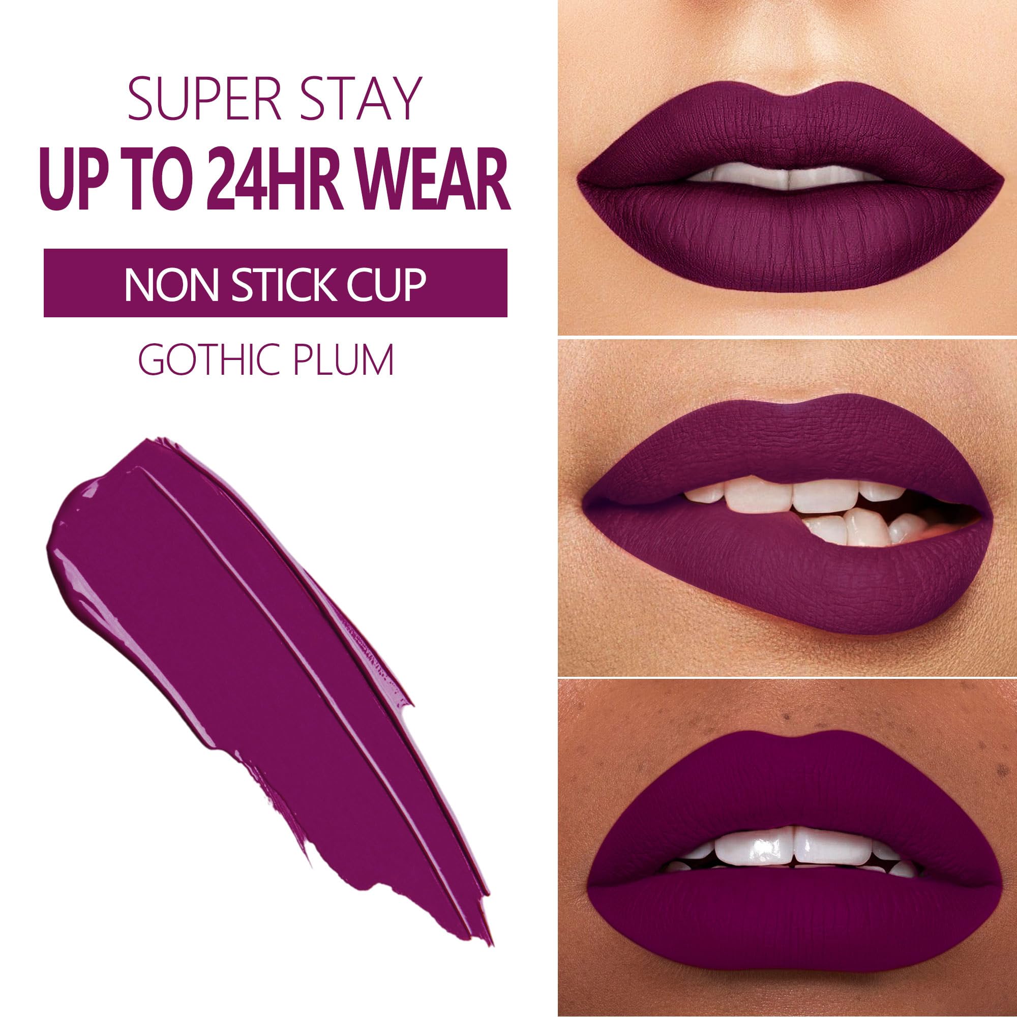 Maki Yika 3Pcs Matte Liquid Lipstick Set, Purple Plum Pink Lipstick Long Lasting Smudge Proof Non Transfer Lip Makeup (Purple+Pl
