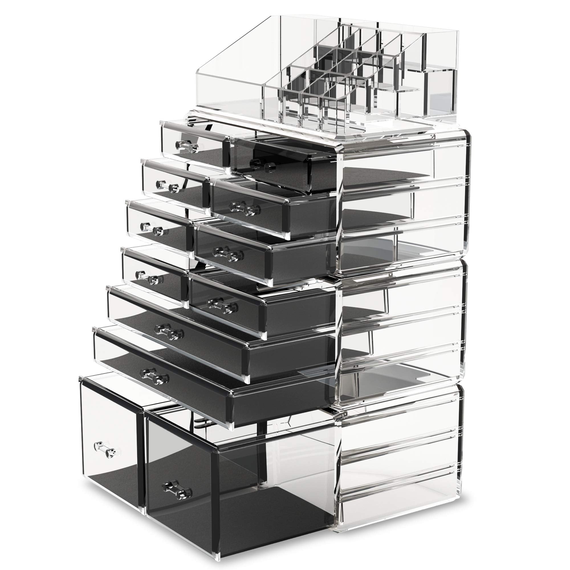 READAEER Makeup Cosmetic Organizer - 12 Drawer Storage Case, Clear Plastic, Model 43219-84979