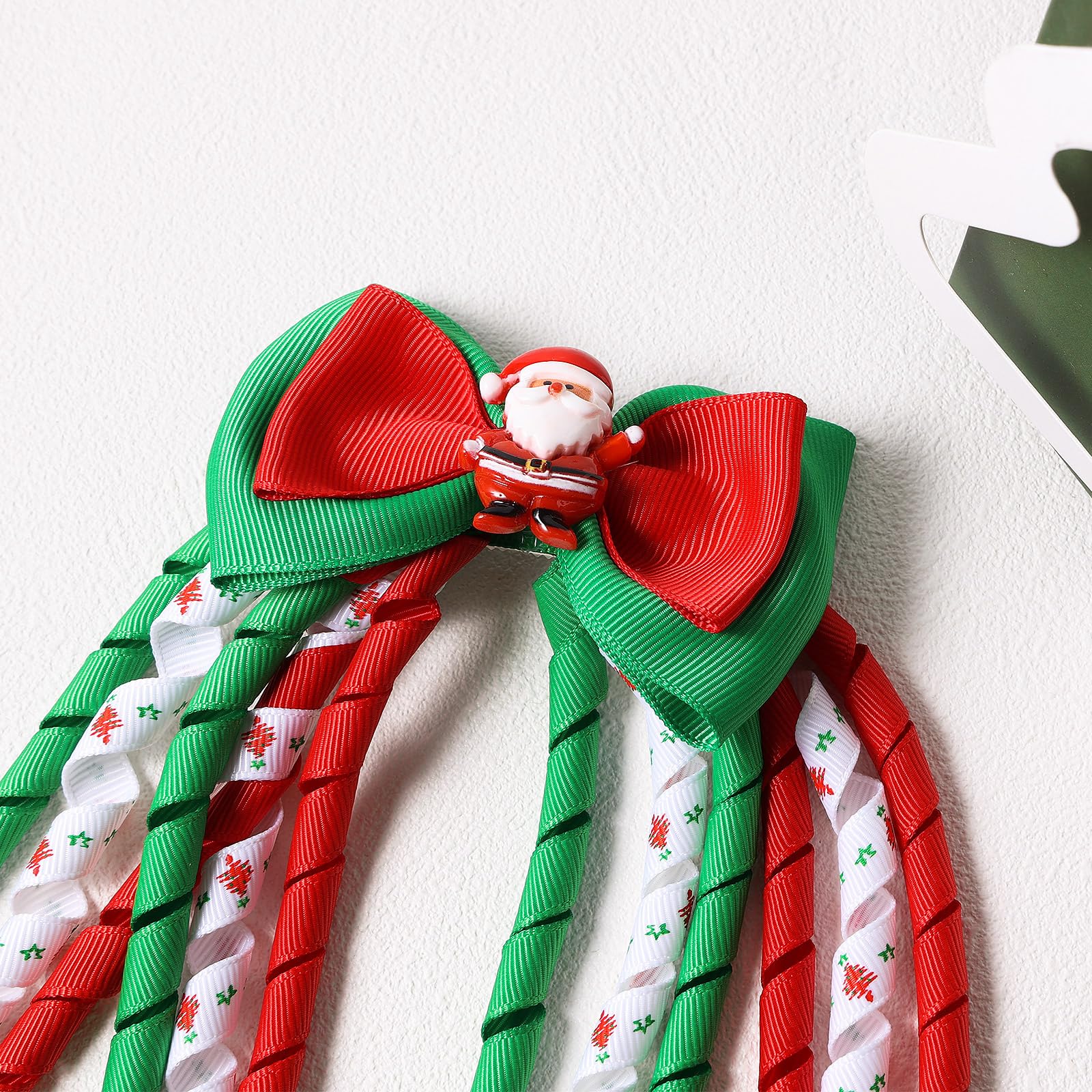 Christmas Red White Green Ribbon Hair Bows Clip Girls Santa Claus Cheer Bowknot Korker Curly Alligator Barrette Pins Kids Xmas H