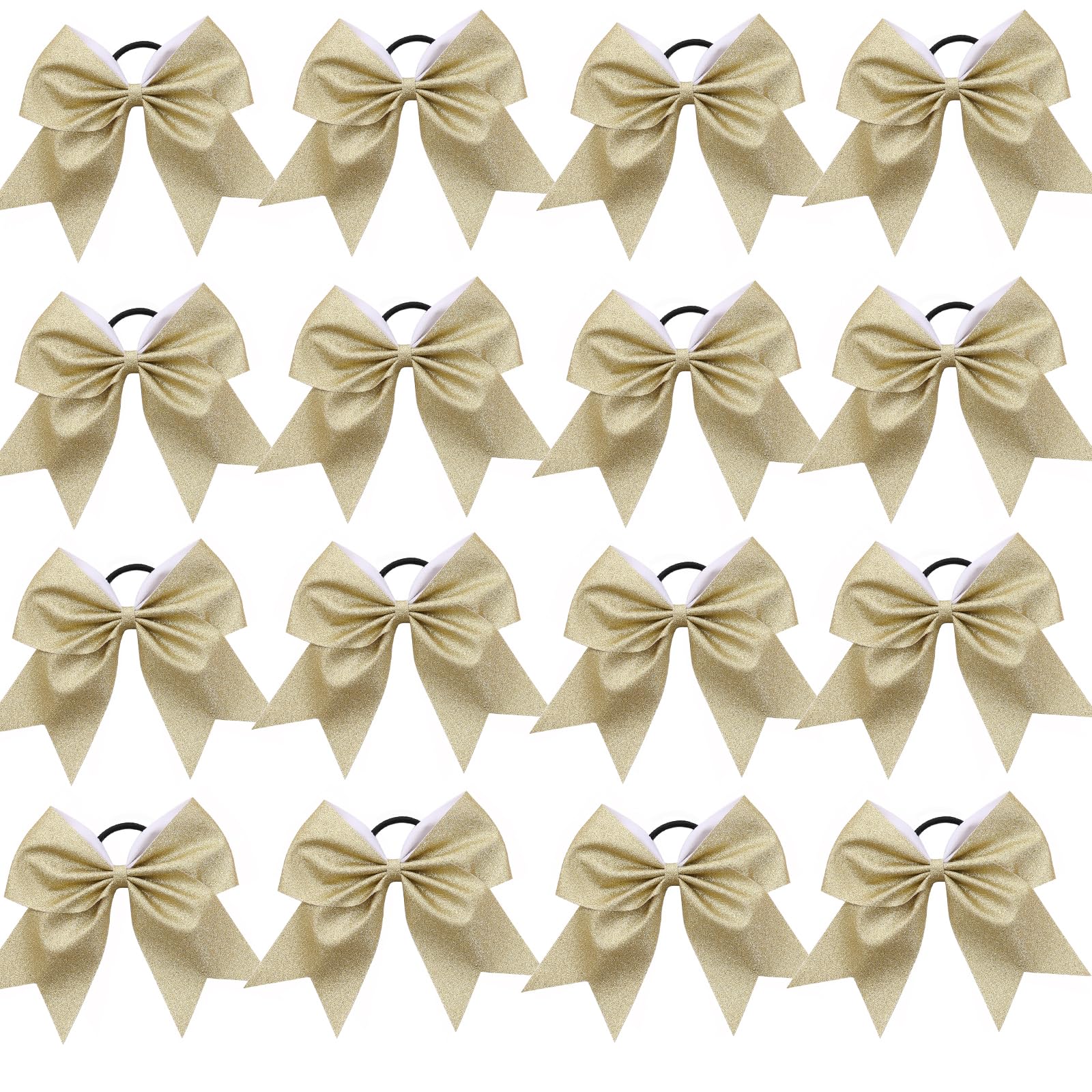 16 PCS Large Gold Glitter Cheer Hair Bows, Shiny Cheerleading Bows Ponytail Holder for Cheerleader Girls Softball Sports and Chr