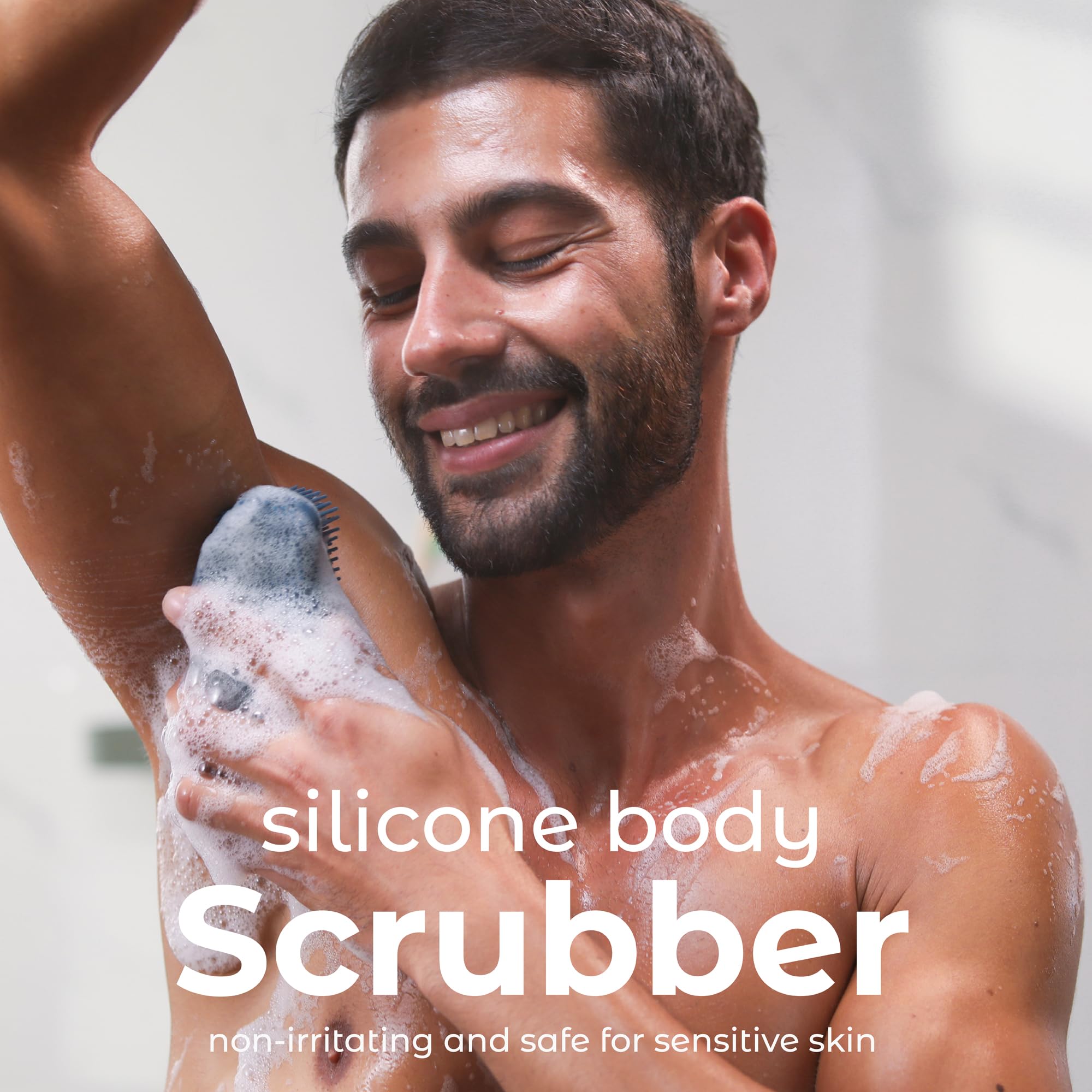 Mainbasics Exfoliating Silicone Body Scrubber Pro 2-In-1 Shower Scrubber For Body, Silicone Loofah And Scalp Massager (Dark Blue