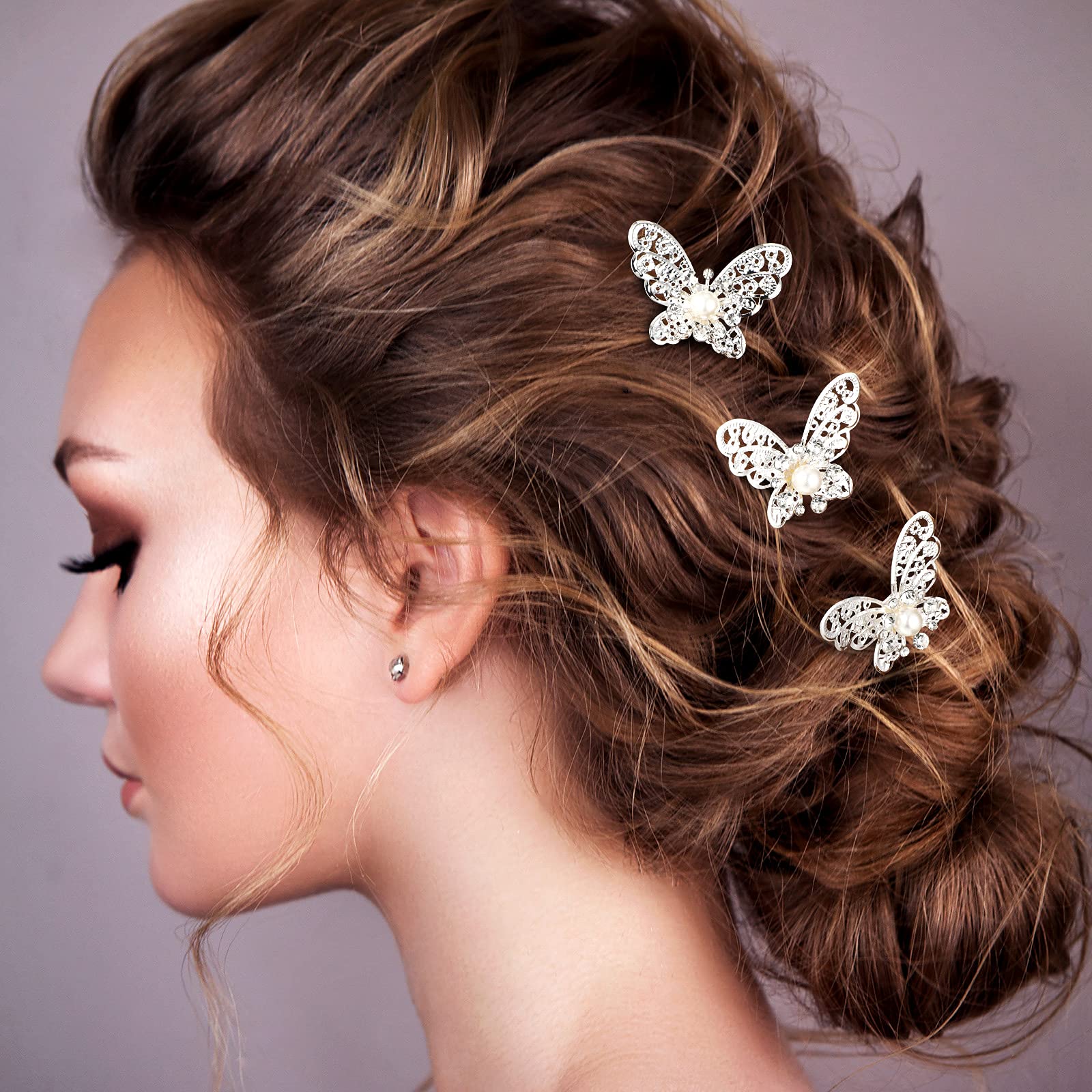 12 Pieces Butterfly Hair Pin Butterfly Hair Clips Crystal Pearl Hair Clips Bridal Wedding Hair Pins Bride Headwear Hair Accessor