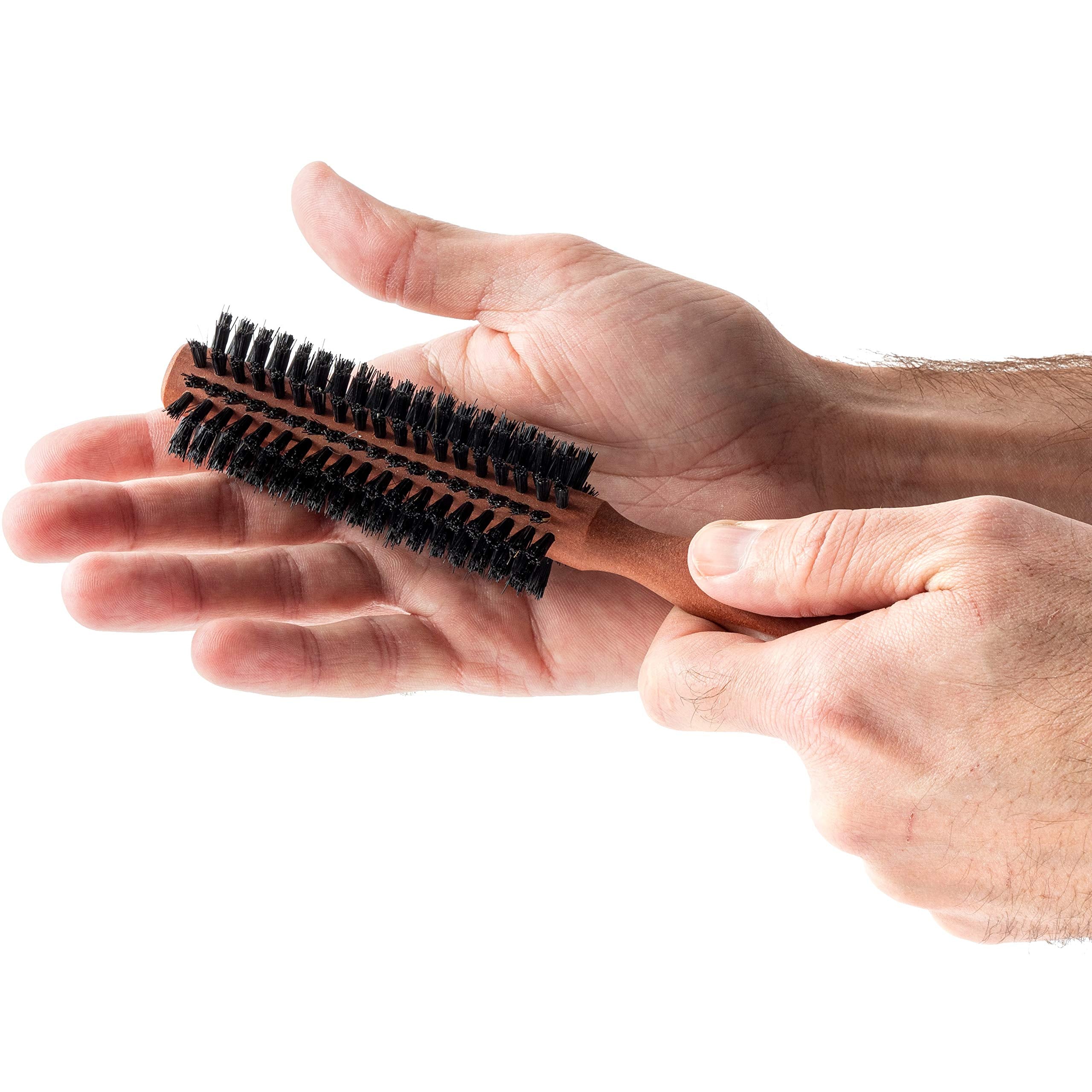 Zilberhaar - Styler Hair And Beard Brush - Round Brush, 1.3 Inch Stiff Boar Bristles And 8.5 Inch Pearwood Handle - 222 Plugs Of