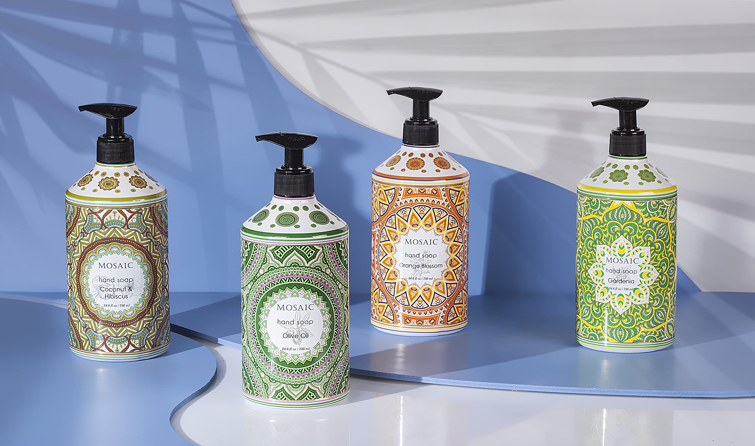 Mosaic Liquid Hand Soap  Hand Wash Gift Set, Ideal Bathroom Hand Soap And Kitchen Hand Soap Set , Olive Oil + Coconut & Hibiscus