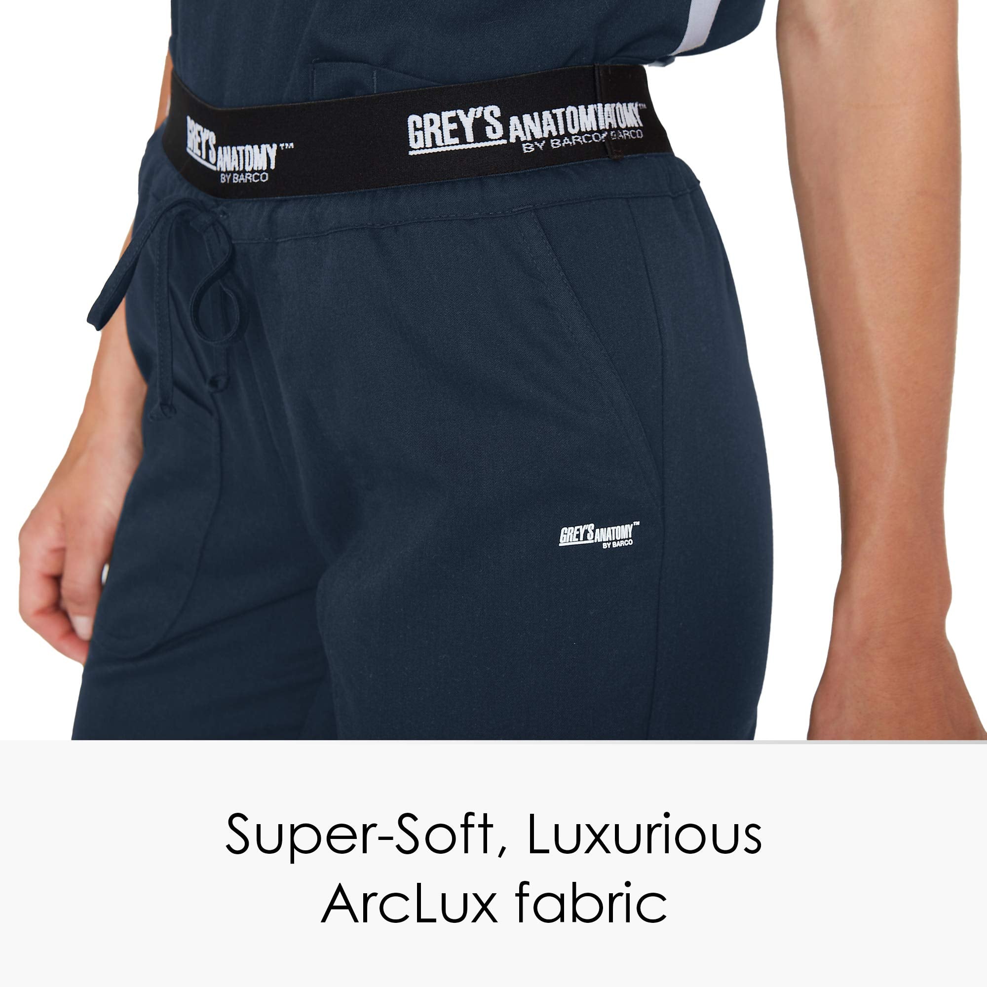 greys Anatomy 4275 3 Pkt Logo Waist Pant with Drawstring (Steel, Large Petite)