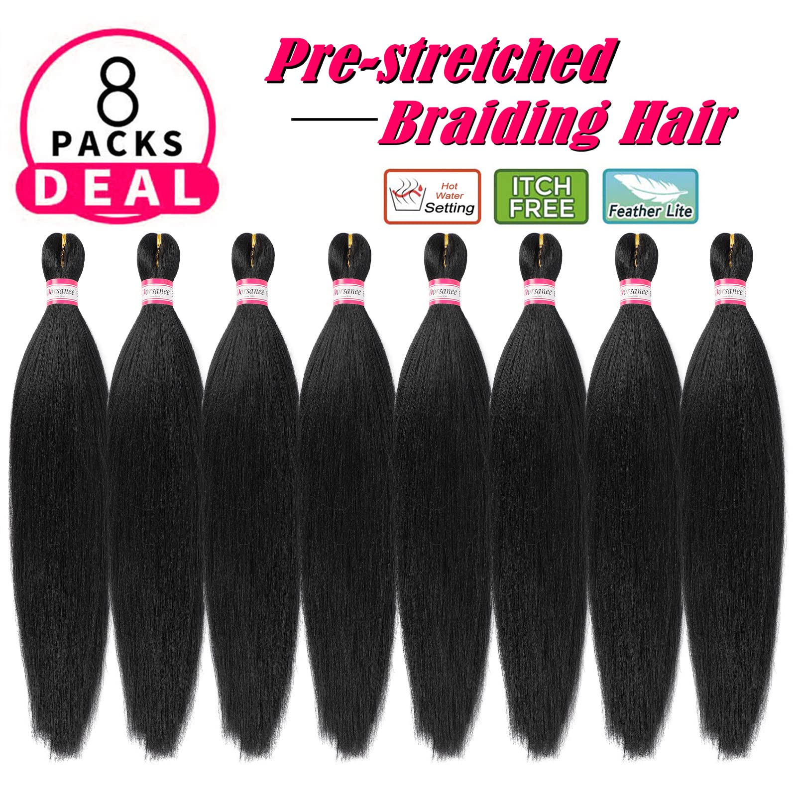 Pre Stretched Braiding Hair 8 Packs 22 Inch Professional Hair For Braiding Easy To Twist Crochet Braids Hot Water Setting Yaki S