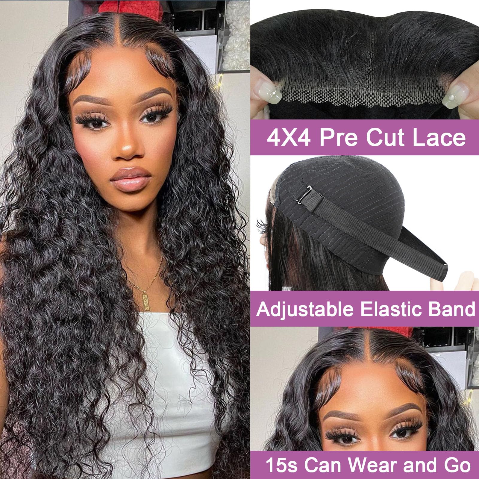28Inch Glueless Wigs Human Hair Pre Cut For Beginners 180% Density No Glue 4X4 Closure Wigs Human Hair Brazilian Virgin Deep Wav