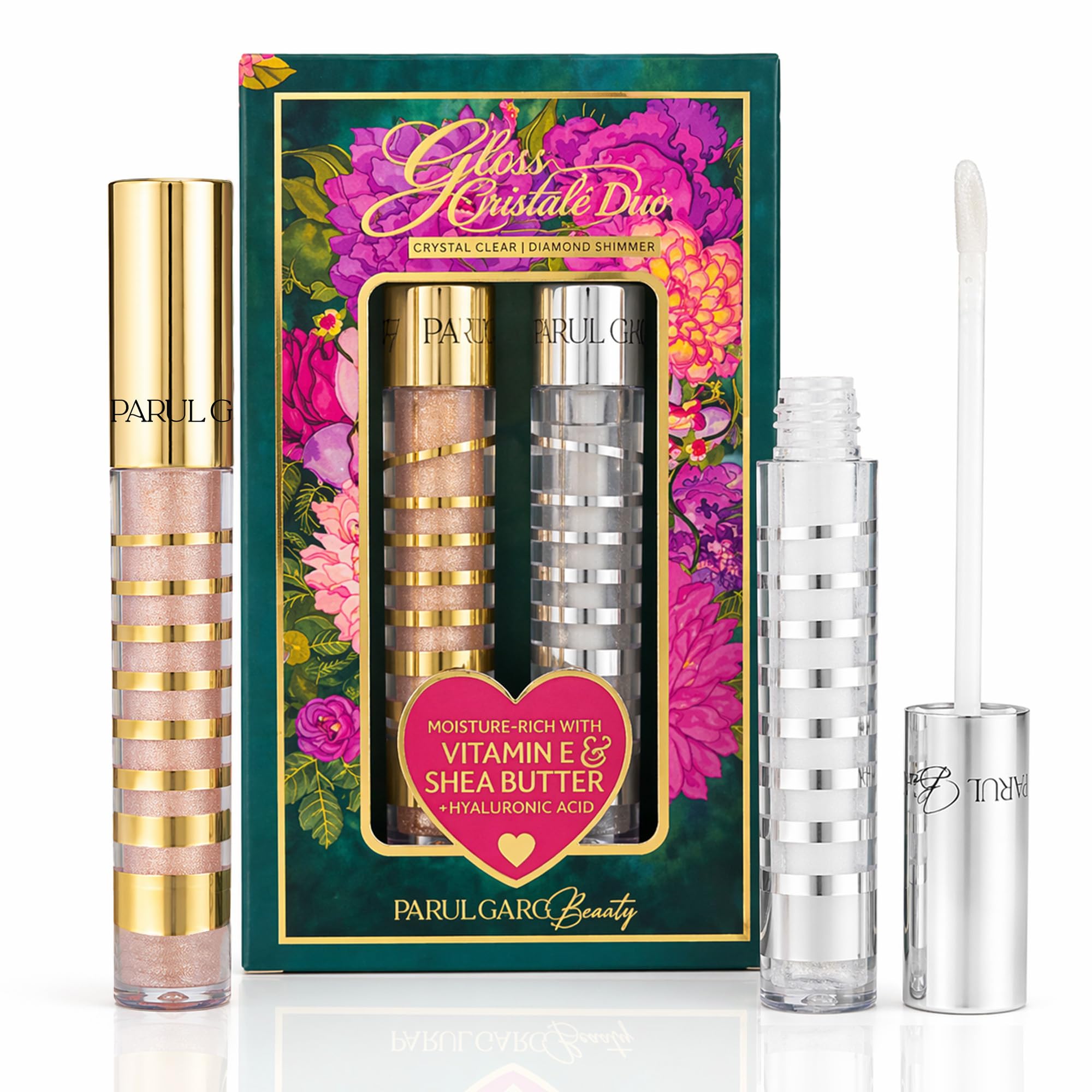 Parul Garg Beauty Gloss Cristale Duo Lip Gloss Set | Clear & Diamond Shimmer | Hydrating NonSticky High Shine Lip Gloss With Vi