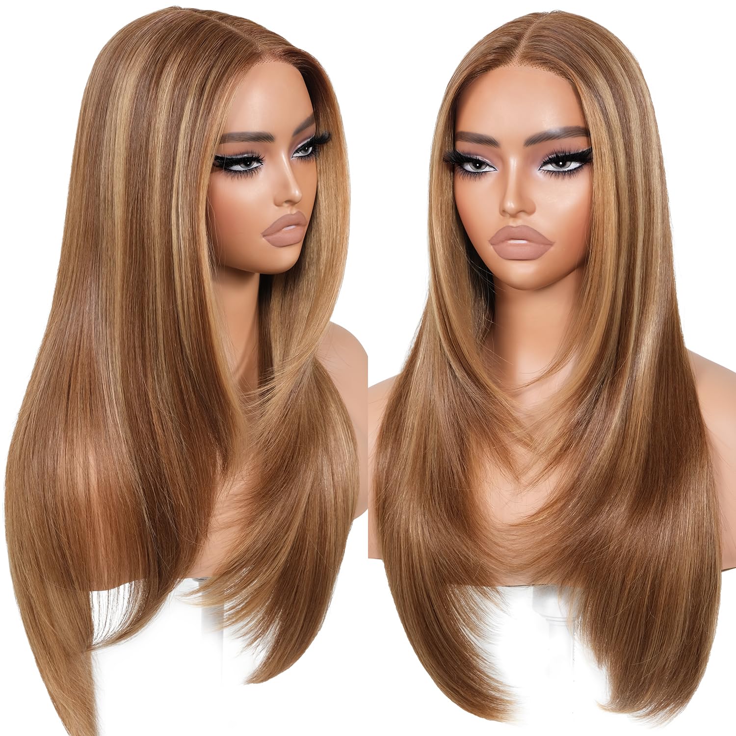 BrownBomb Wear and Go Glueless Wigs Pre Plucked Pre Cut for Beginners Honey Blonde Synthetic Lace Front Wigs For Woman Long laye