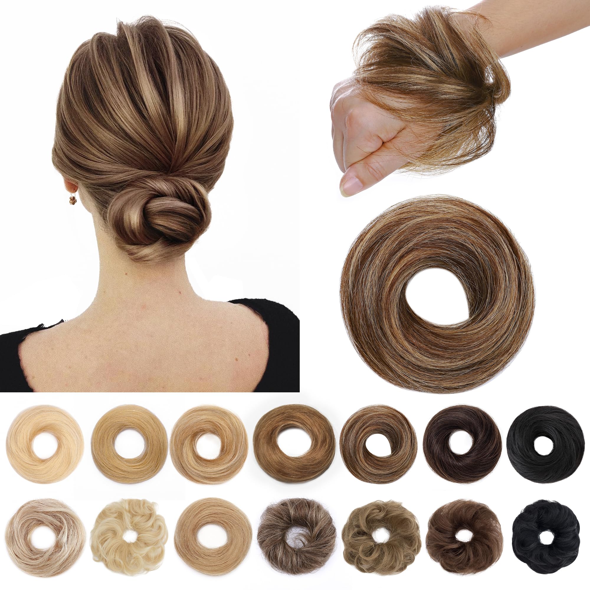 SEGO Human Hair Messy Bun Hair Piece Scrunchies Real Human Hair Natural Wavy Smoothed Updo Hairpieces Donut Chignon Ponytail Ext