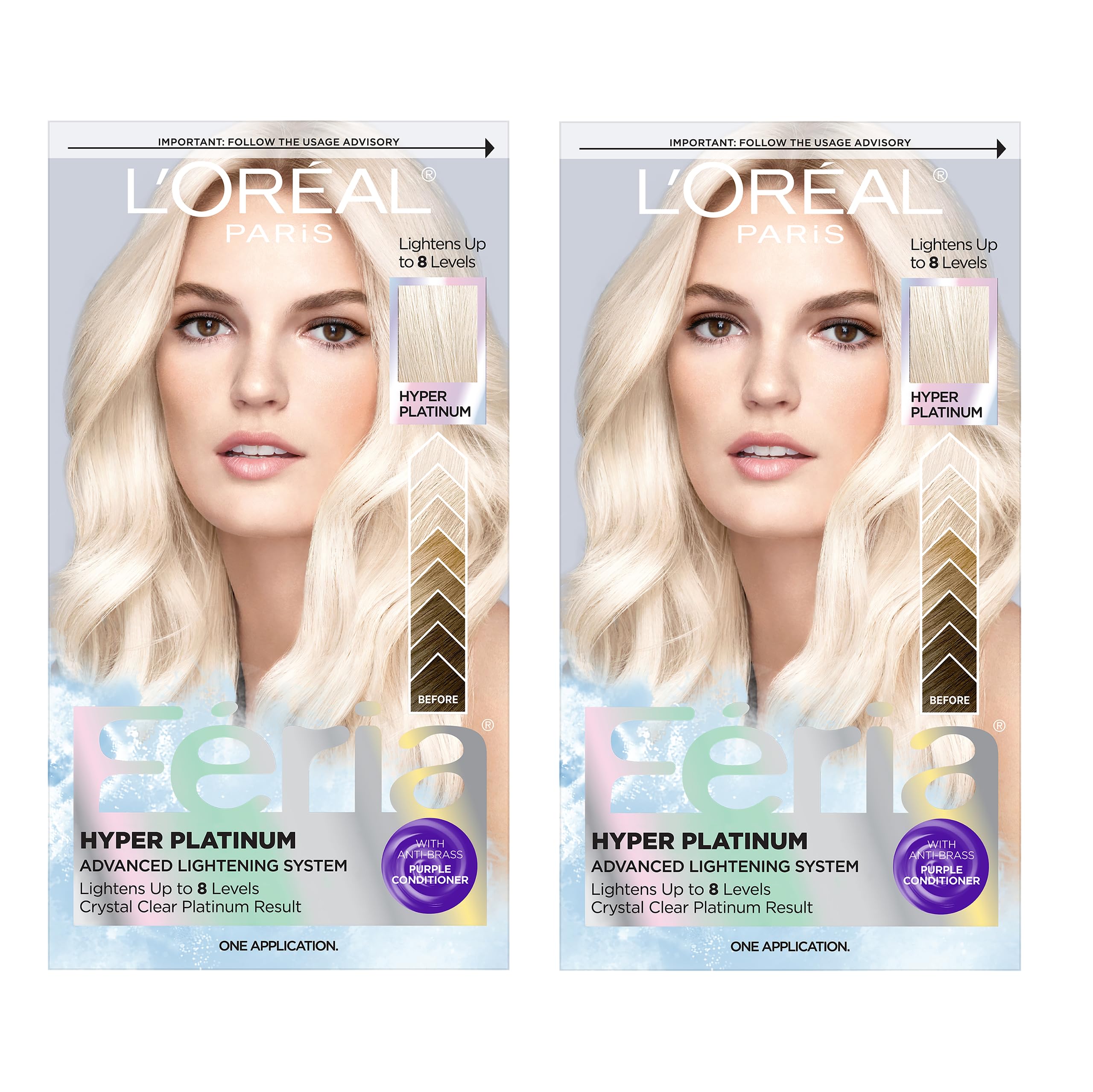LOreal Paris Feria Hyper Platinum Hair Bleach, Lifts Up To 8 Levels, Includes Anti Brass Purple Conditioner, Hyper Platinum Blon