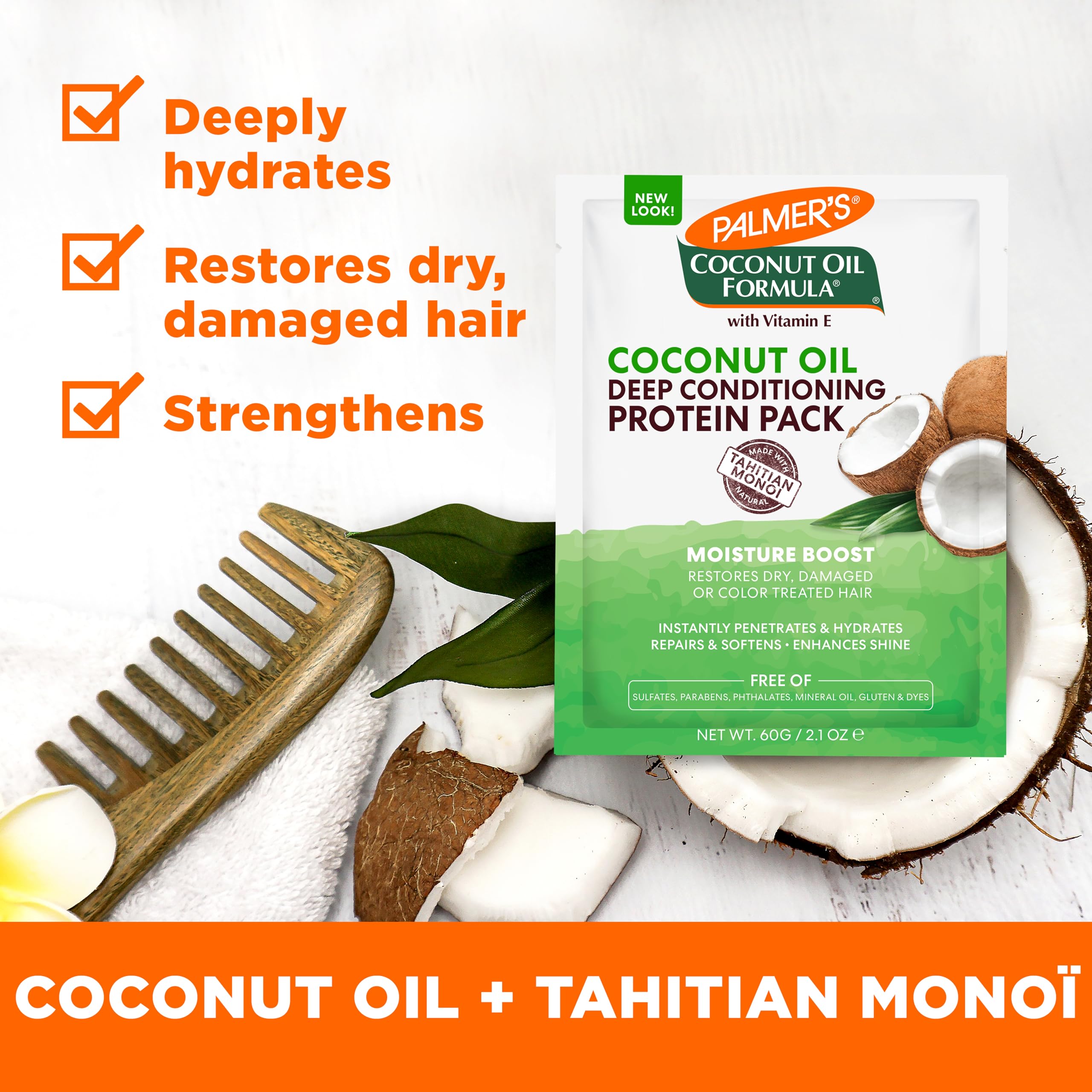Palmer's Coconut Oil Formula Moisture Boost Protein Pack, Hair Treatment for Dry, Damaged, Over-Processed and Colored Hair, 2.1