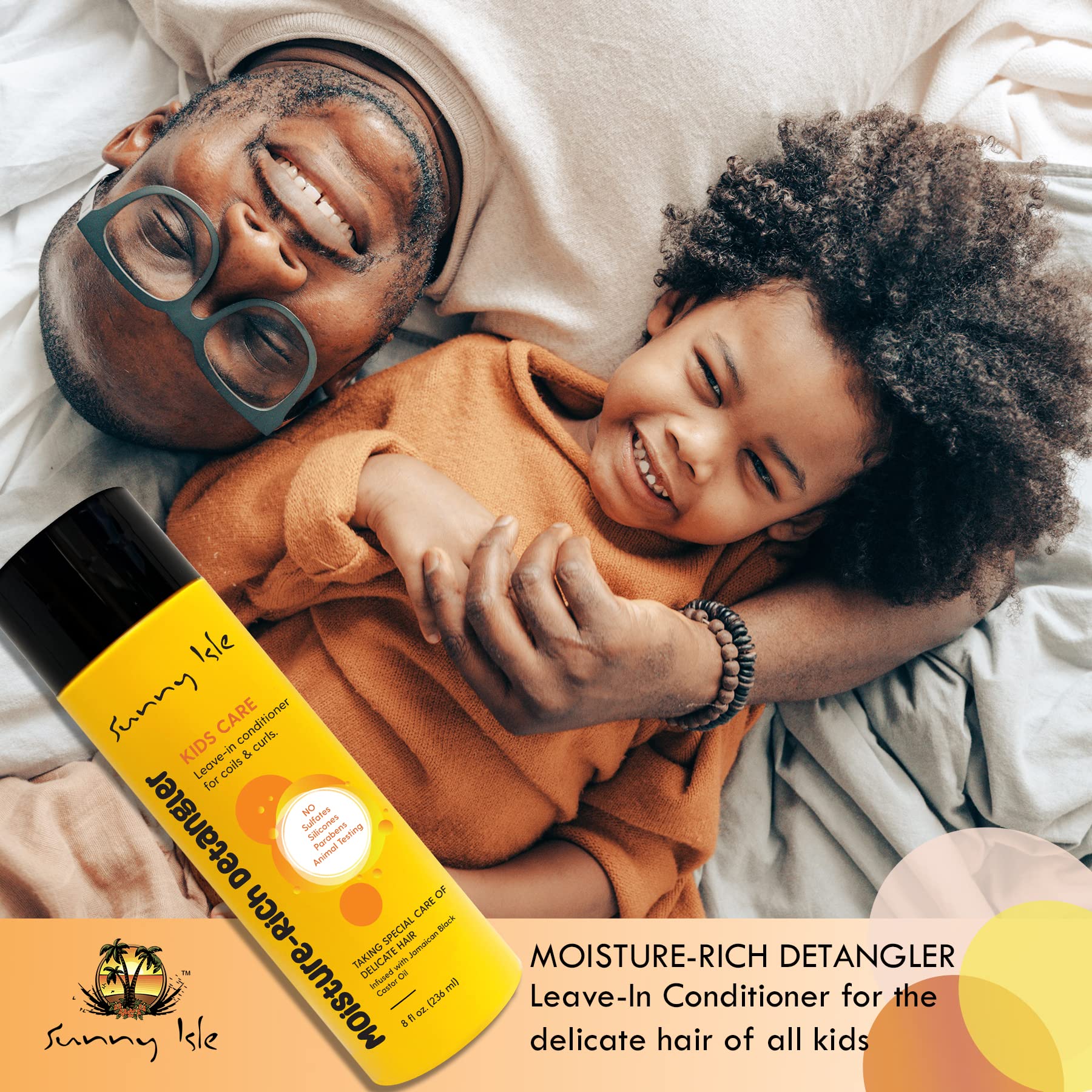 Sunny Isle Kids Care Moisture-Rich Leave-In Detangler 8oz | Gentle Care Non-Greasy Conditioner for Children's Coils, Waves, Curl