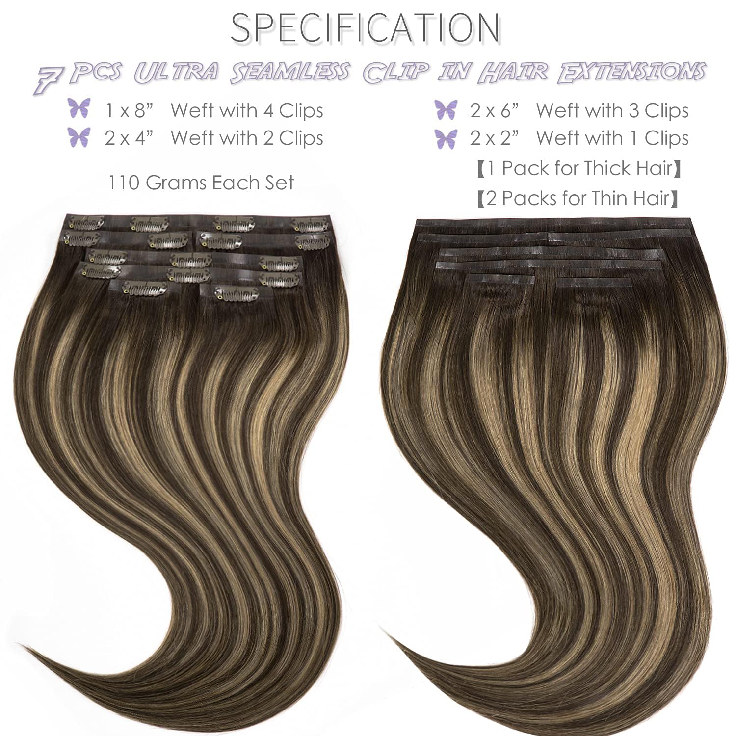 Lacer Hair Seamless Clip In Extensions Human Hair Natural Invisible Pu Real Remy Hair Extensions Dark Brown To Chestnut Brown Wi