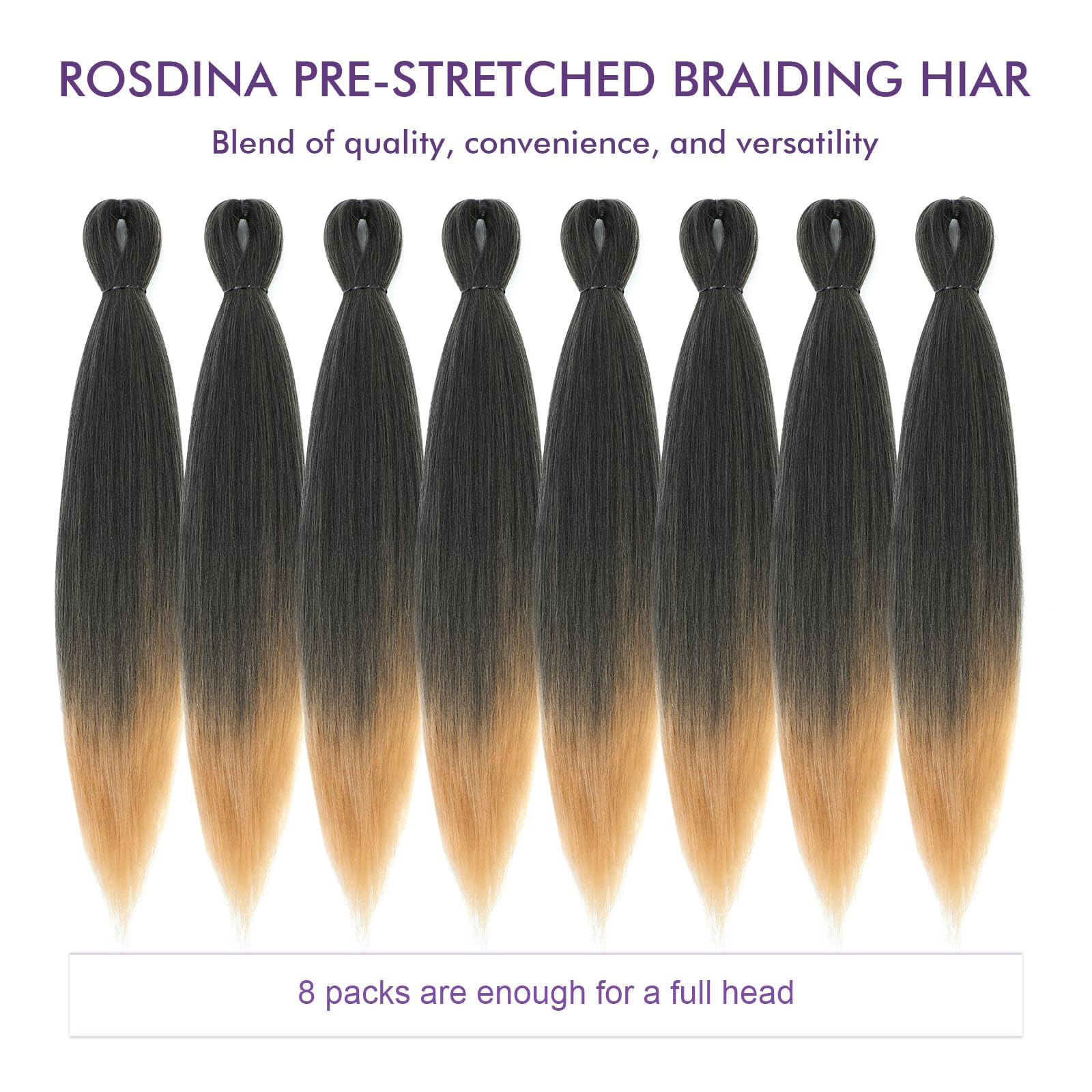 Rosdina Pre-Stretched Braiding Hair - 16 Inch 8 Packs Ombre Blonde Short Braiding Hair For Twist Or Box Braids, Yaki Texture Hot