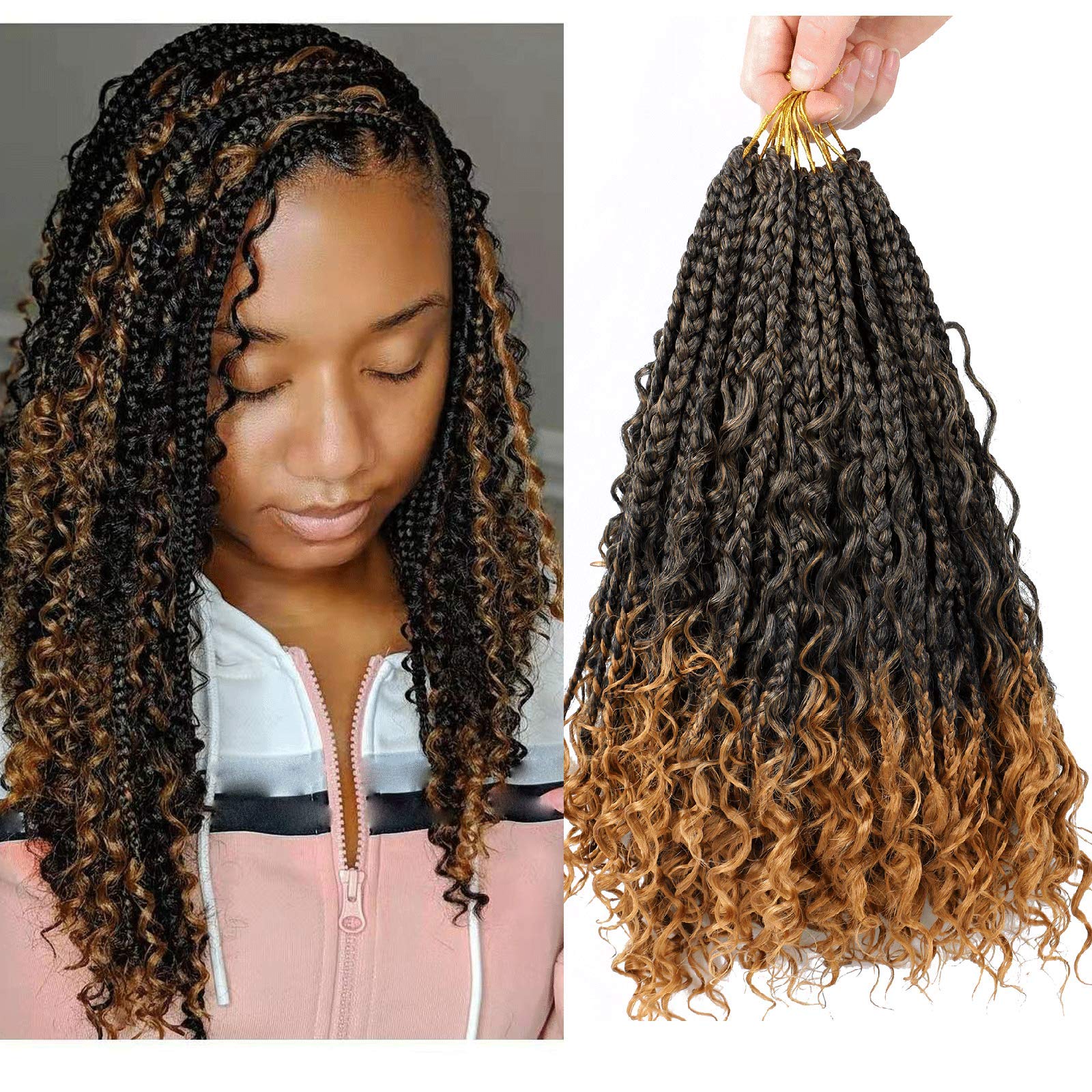 8 packs Crochet Box Braids 8pack Bohomian Box Braids Curly Ends 16 Stands/pack 3X Synthetic Goddess Box Braids Crochet Hair for