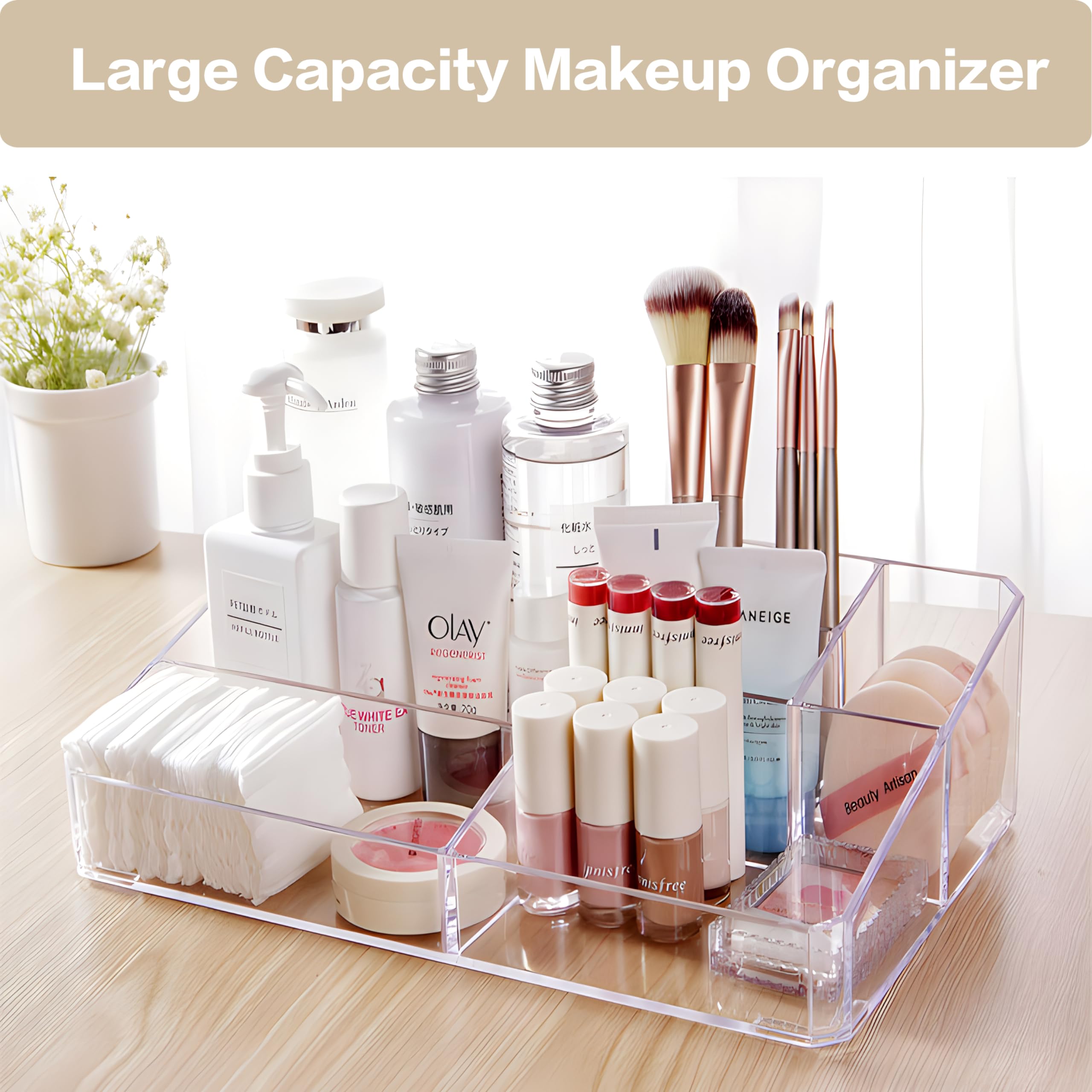 PeoTRIOL Clear Makeup Organizer, Makeup Brushes Storage Case, Cosmetic Display Case Tray, Tiered Skincare Organizer, Acrylic Lip