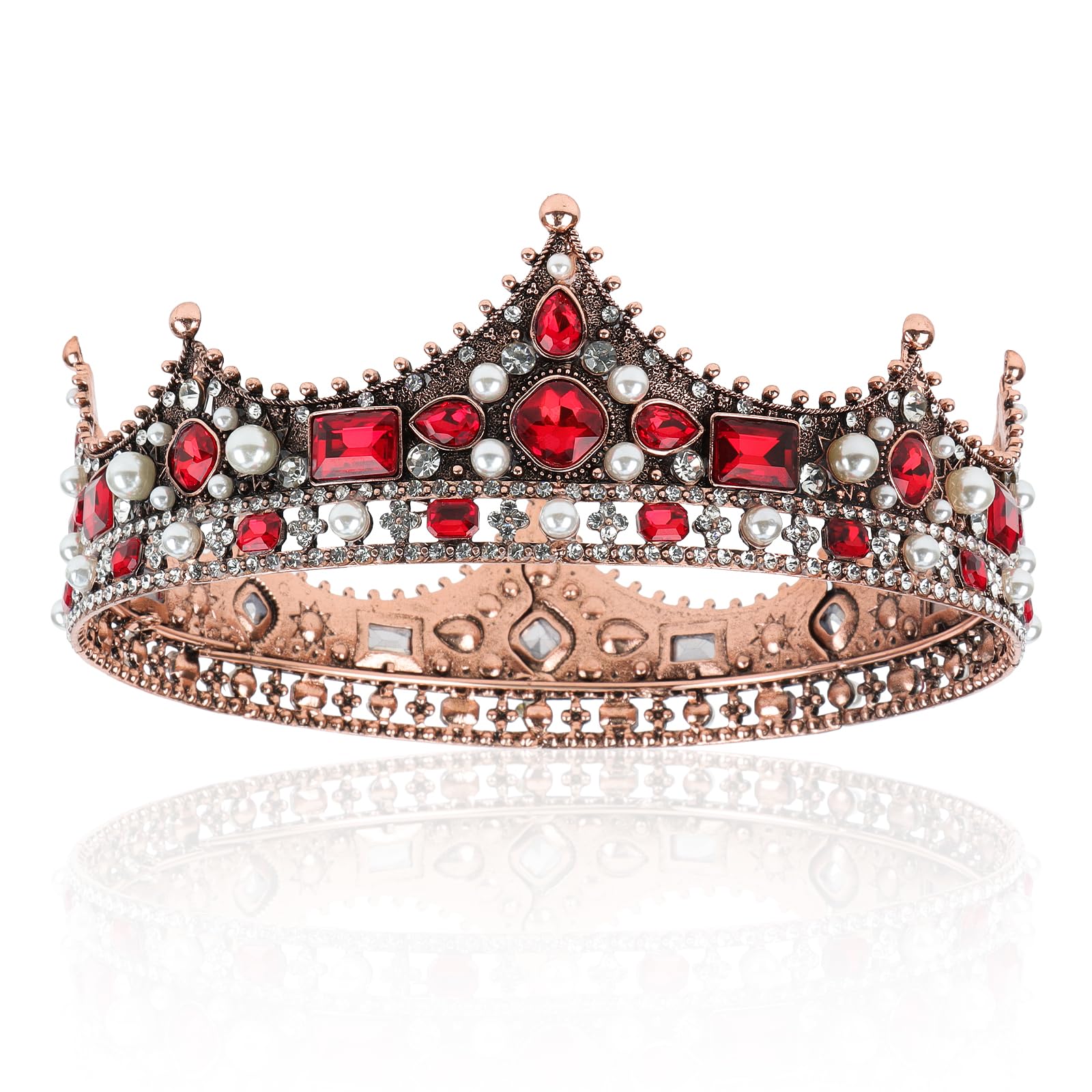 King Crown, CIEHER King Crowns for Men Crystal Vintage Baroque Crown Prom King Crown Tiara Evil Crown Luxury Rhinestone Red Crow