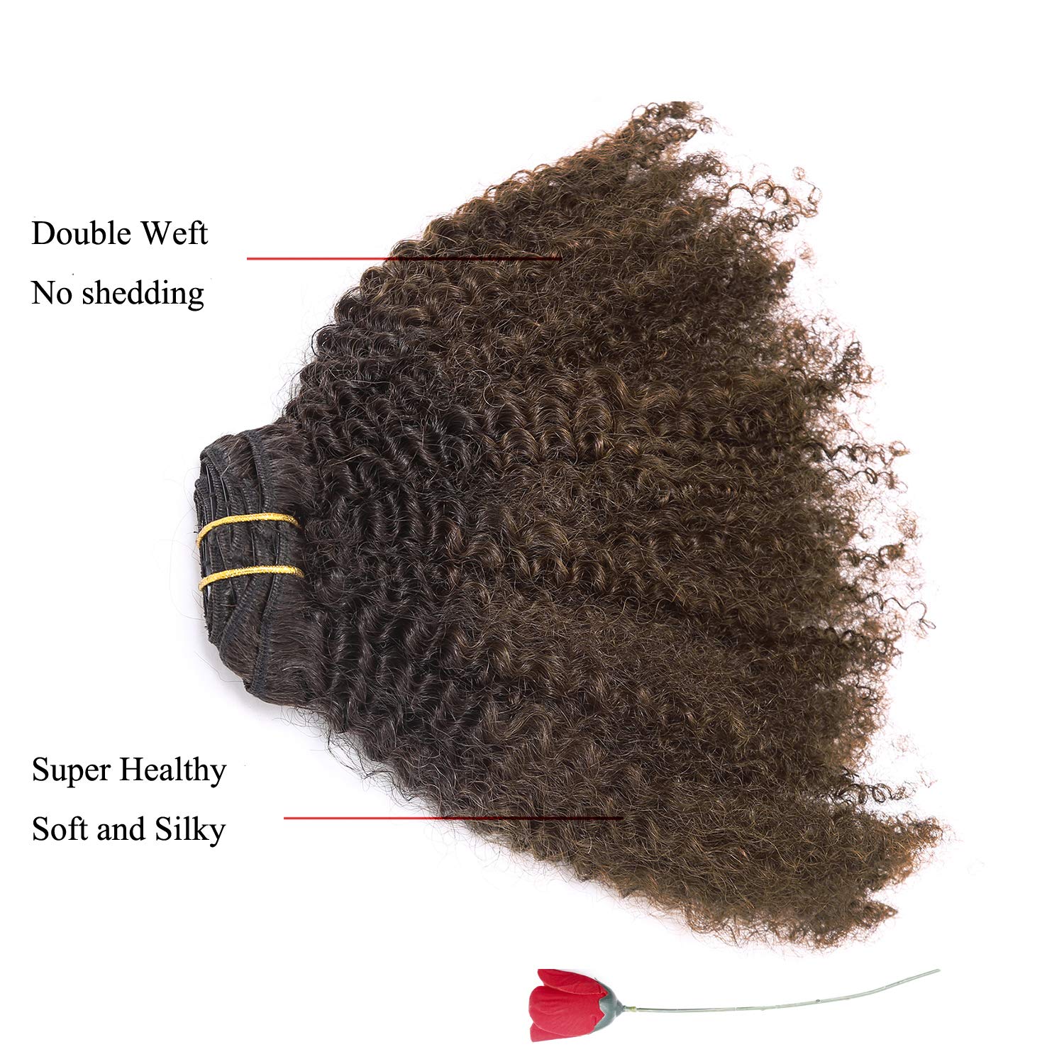 Anrosa Kinky Curly Clip in Hair Extensions Human Hair for Black Women,3C 4A Natural Hair Clip ins 8A Brazilian Double Wefts,10 i