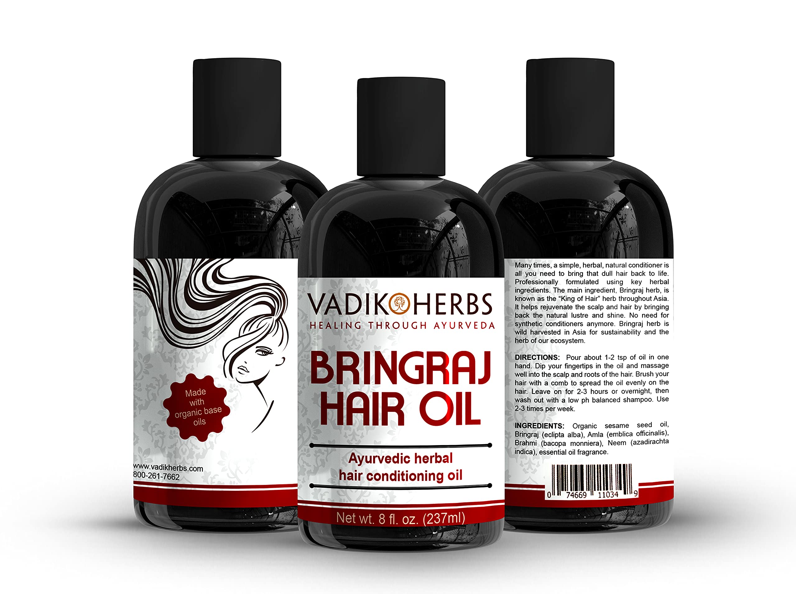 Vadik Herbs Bringraj (Bhringraj) Hair Oil (8 oz) Herbal hair growth oil and hair conditioning oil with Rosemary Oil | Great for