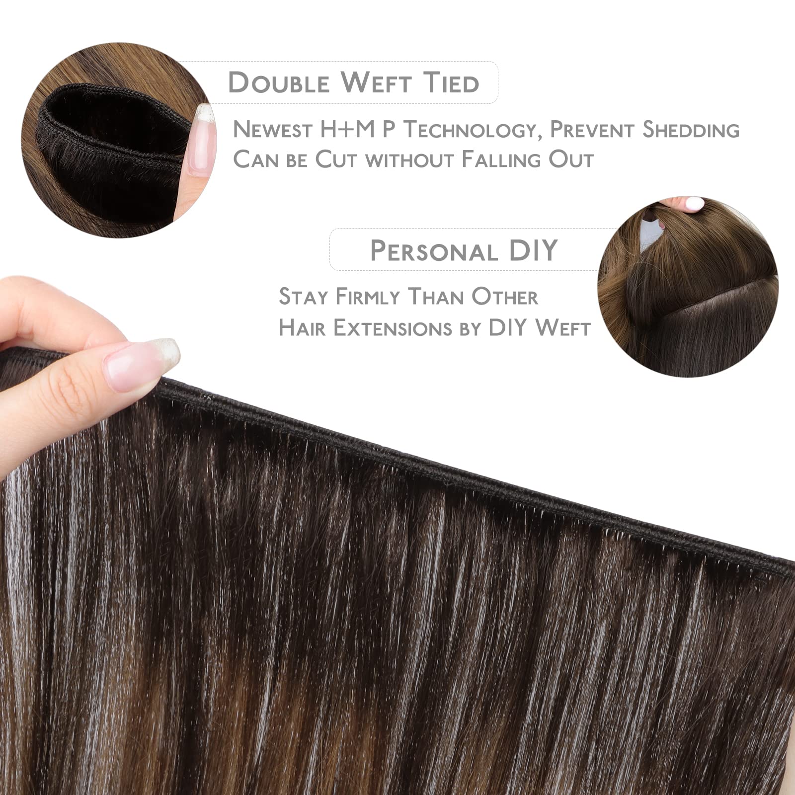 Wennalife Sew In Hair Extensions Real Human Hair, Weft Hair Extensions Human Hair 18 Inch 90G Balayage Dark Brown To Chestnut Br