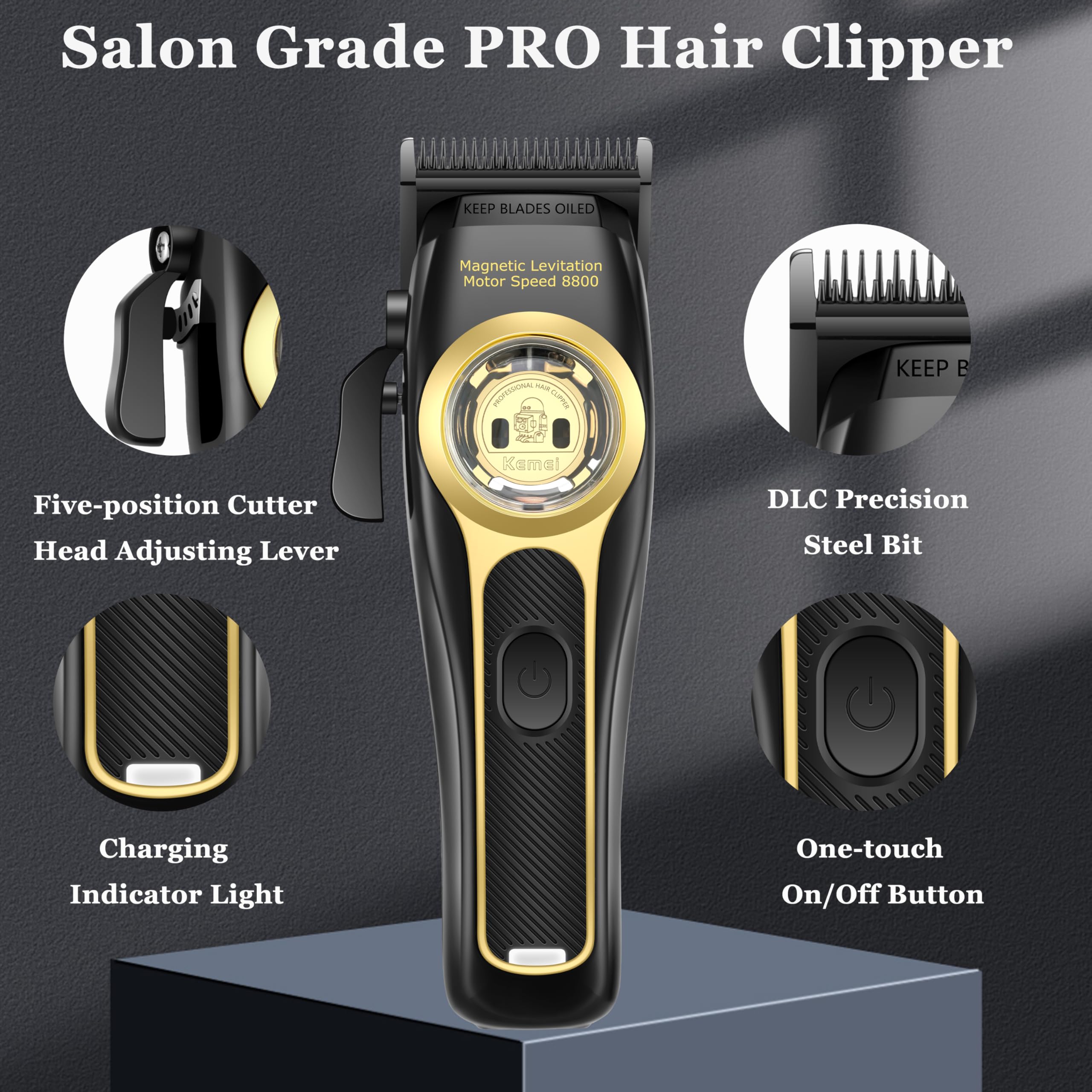 Kemei 2373 Professional Hair Clippers For Men, Cordless Barber Clipper With 8800 Rpm Magnetic Levitation Motor, Adjustable Hair