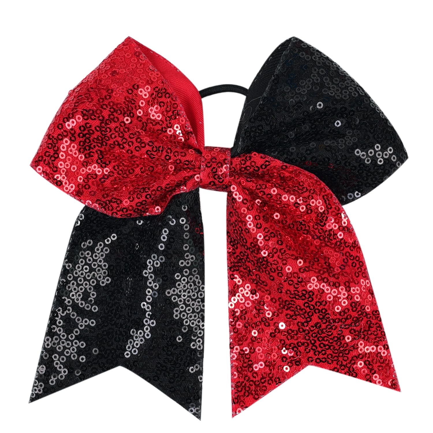 Xansema Bow Hair Tie for Girls Large Cheer Bow Sequins Ponytail Women Teen Girls Cheerleading Ribbon Holder Hair Band (Red + Bla