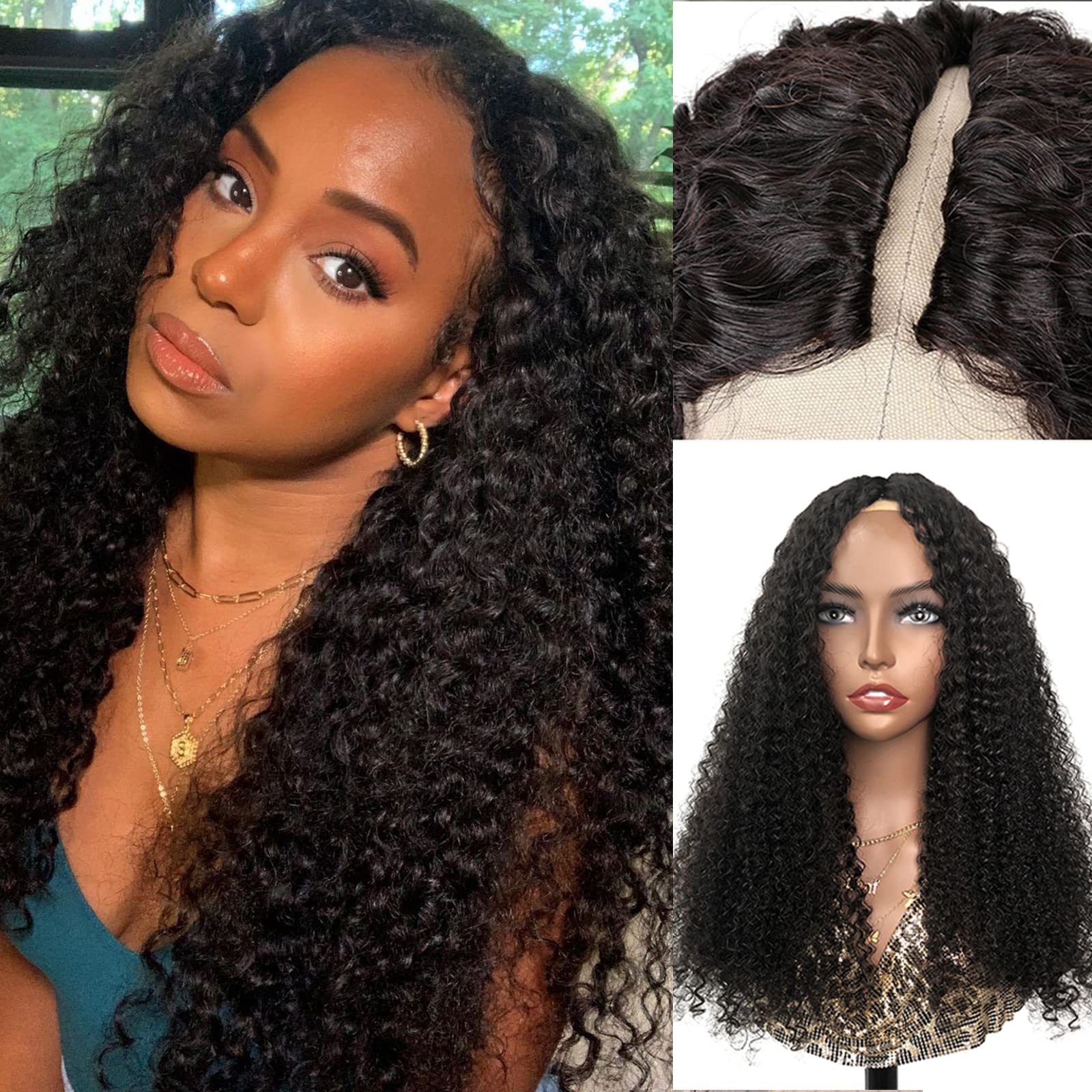 4GIRL4EVER 30 Inch V Part Human Hair Wig for Black Women Upgrade U Part Wig Human Hair Kinky Curly Brazilian Virgin Hair Glueles