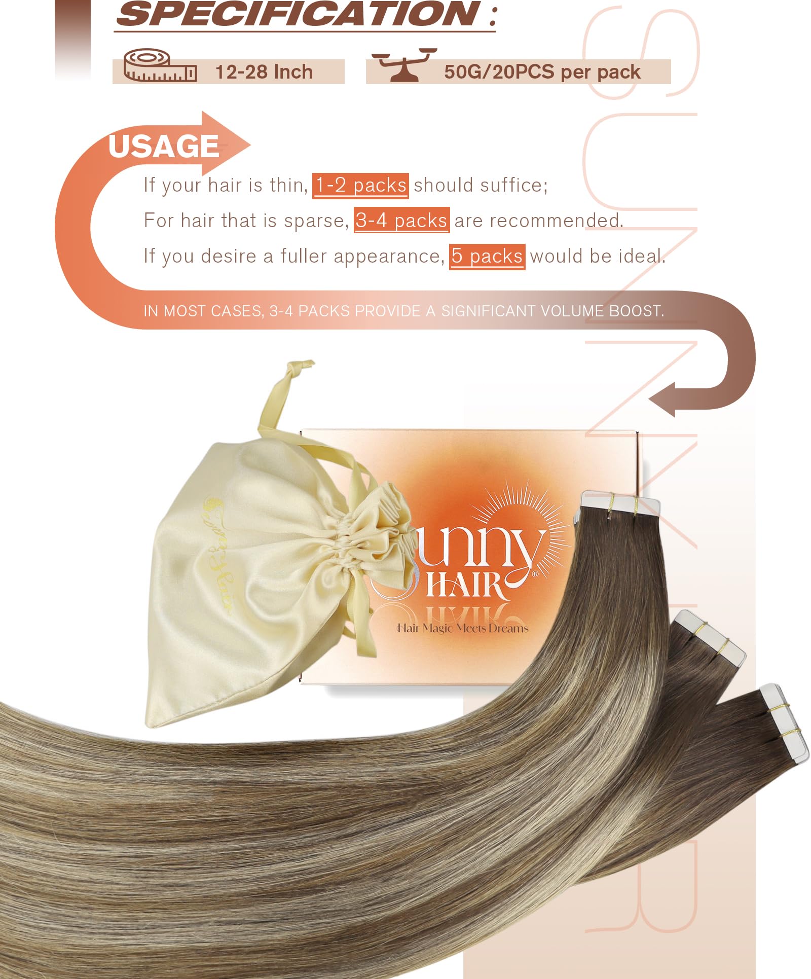 Sunny Hair Tape in Hair Extensions Ombre Blonde Tape in Human Hair Extensions Balayage Medium Brown Ombre Platinum Blonde Seamle