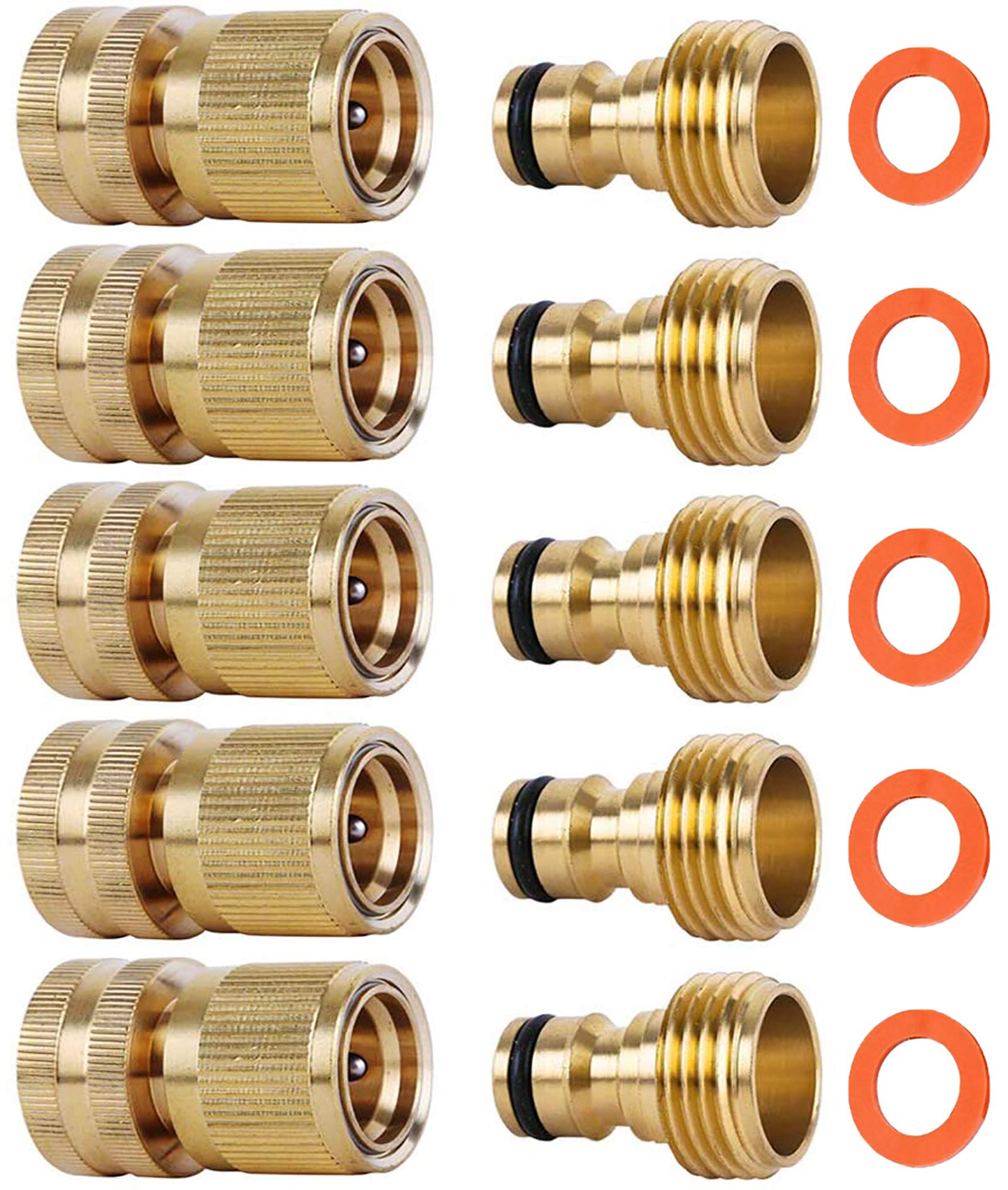 Shownew Garden Hose Quick Connectors, Solid Brass 34 Inch Ght Thread Easy Connect Fittings No-Leak Water Hose Male Female Value