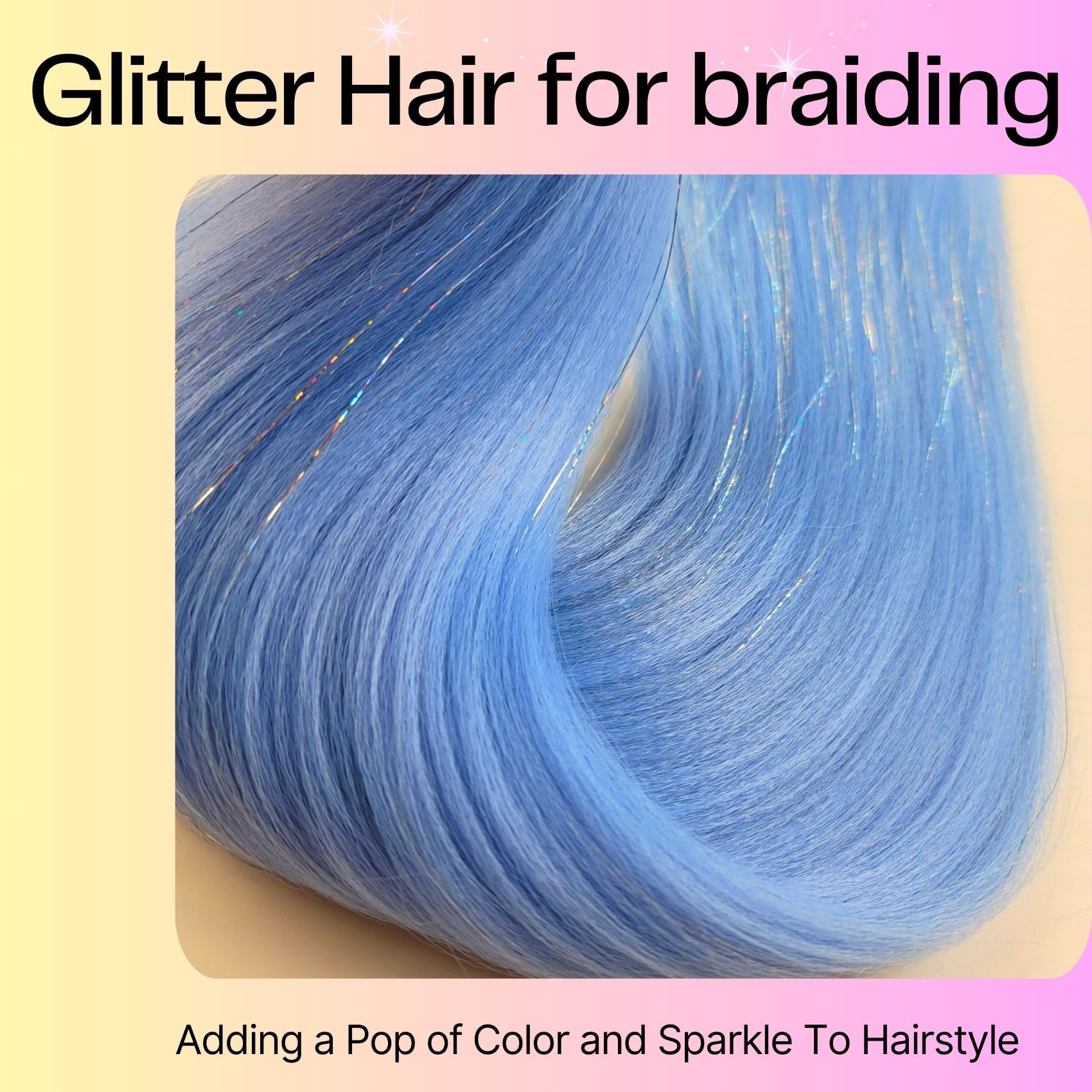 Sparkling Baby Blue Tinsel Braiding Hair Pre Stretched Glitter Braiding Hair Extensions For Knotless Box Braids(26Inch 4 Packs)