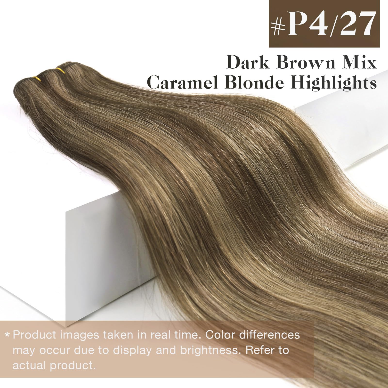 Sunny 120g Weft Hair Extensions Dark Brown with Caramel Blonde Highlights Human Hair Sew in Extensions Brown Weft Hair Extension