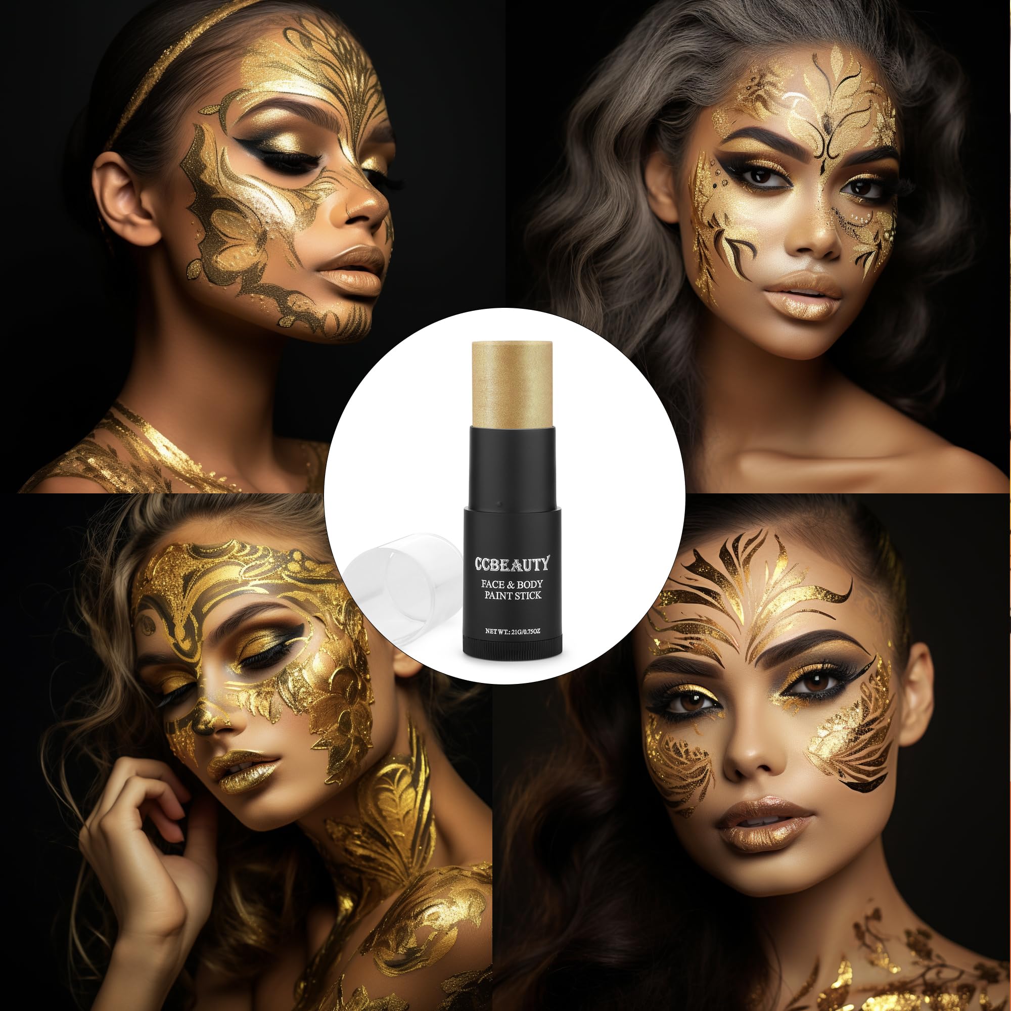 Ccbeauty Metallic Gold Face Paint Stick, Cream Blendable Full Body Paint Sticks,Sweatproof Waterproof Hypoallergenic Eye Black S