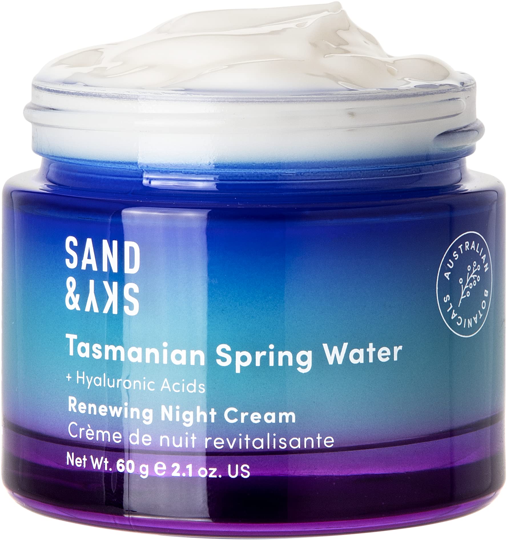 Sand & Sky Tasmanian Spring Water Renewing Night Cream - Deep Hydration, Moisture Retention, Skin Renewal | 3-Type Hyaluronic Ac