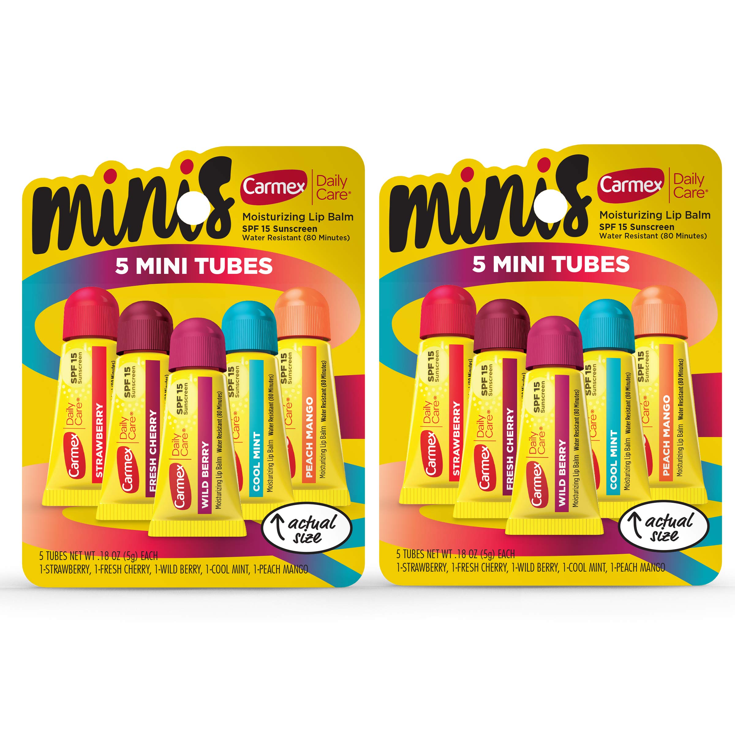 Carmex Daily Care Minis Moisturizing Lip Balm Tubes With Spf 15, Strawberry, Cool Mint, Wild Berry, Peach Mango And Fresh Cherry