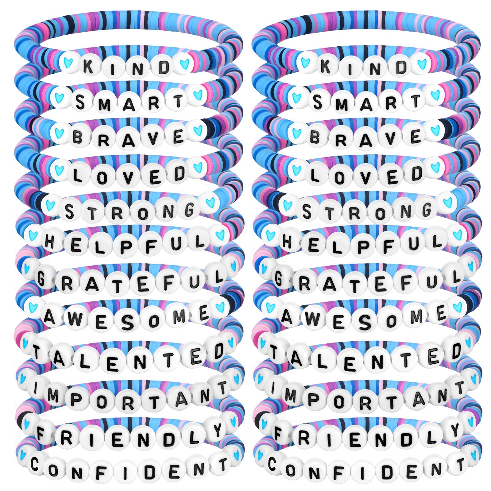 Liliaafar 24 Pcs Christmas Inspirational Friends Bracelets Clay Beaded Bracelet Cute Charm Jewelry Gift for Xmas Students Birthd
