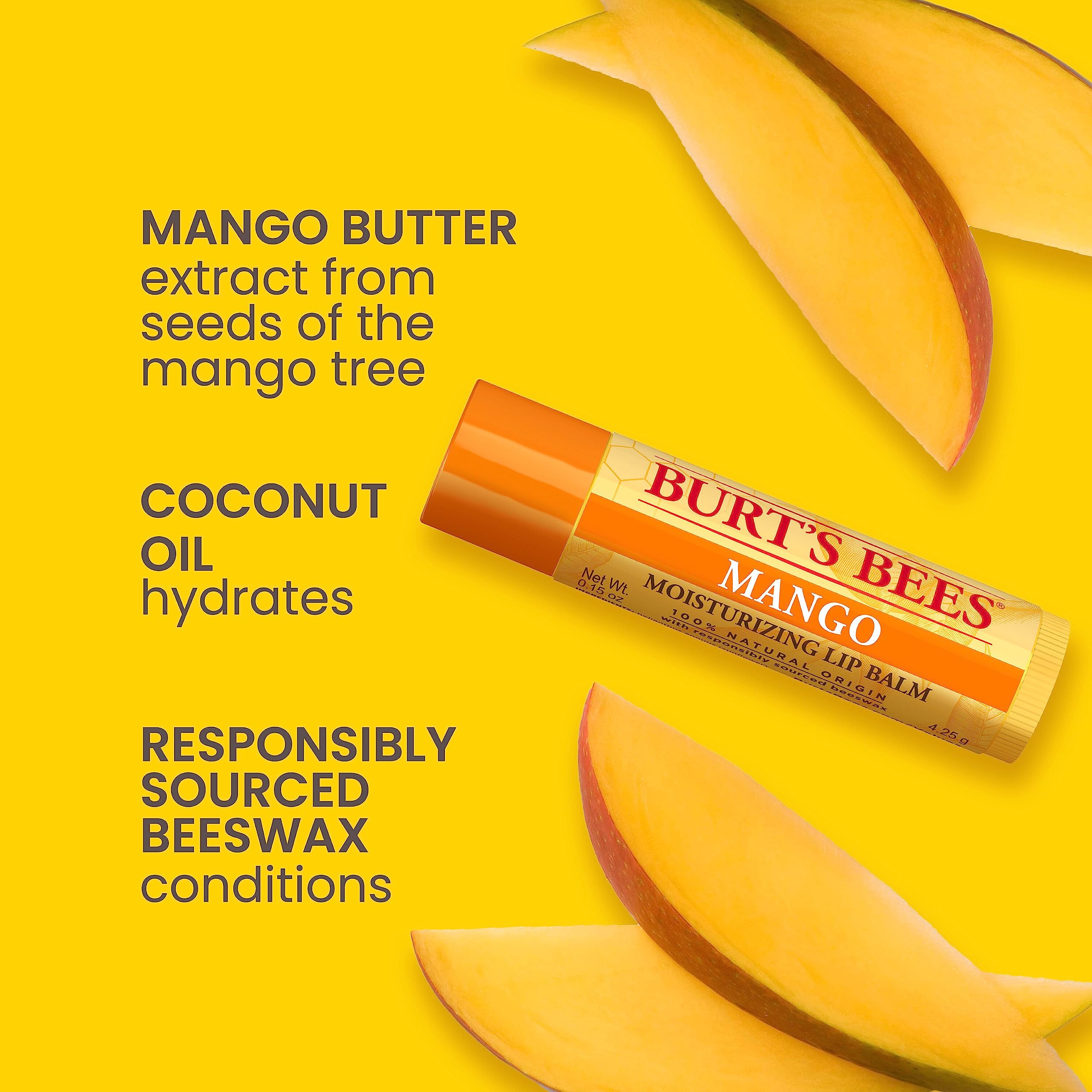 Burt'S Bees Lip Balm - Pink Grapefruit, Mango, Coconut & Pear, And Pomegranate Pack, Lip Moisturizer With Beeswax, Tint-Free, Na