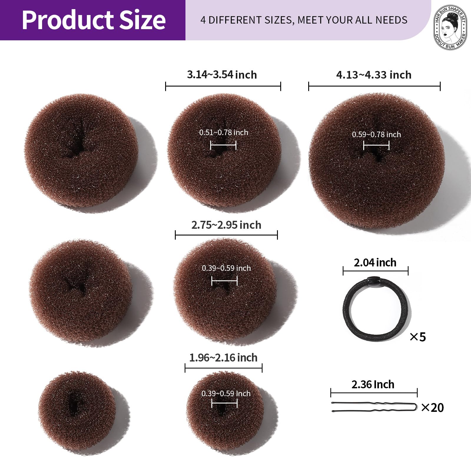 Donut Hair Bun Maker 7 Pieces, Teenitor Ring Style Bun Maker Set With (1 Extra-Large, 2 Large, 2 Medium And 2 Small), 5 Pieces H
